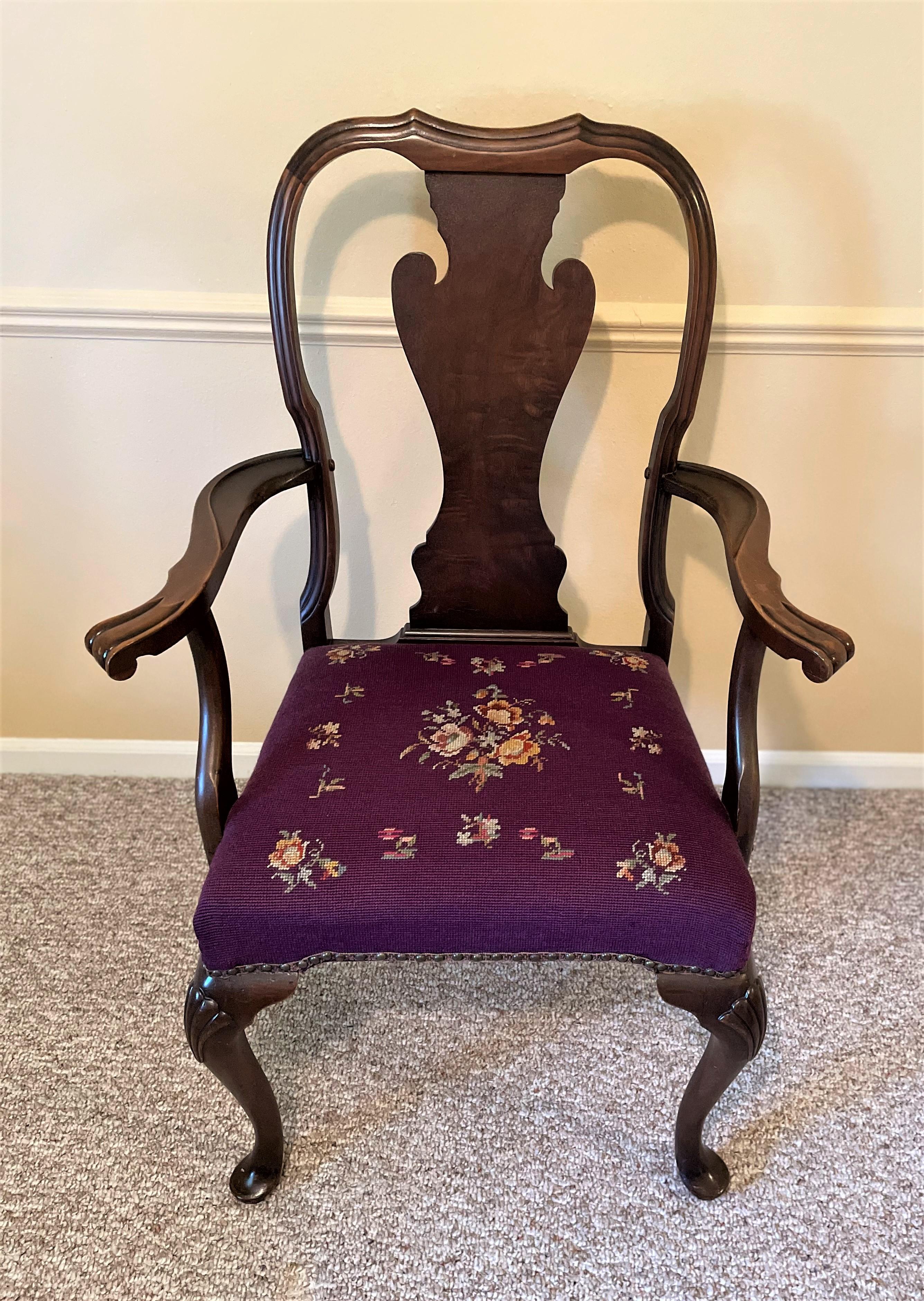 Here is a spectacular solid walnut Queen Anne-style dining or accent chair from the 1930s. It is in MINT condition, and well-weighted with excellent build quality. Like new!

The chair has graceful, elegant proportions overall. The seat cushion is