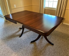 1930s Solid Walnut Double-Pedestal Dining Table W/Brass Claw Feet and Extensions