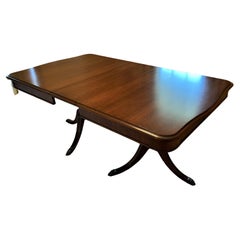 Antique 1930s Solid Walnut Double-Pedestal Dining Table W/Brass Claw Feet and Extensions