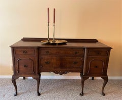 1930s Solid Walnut Queen Anne-Style Buffet