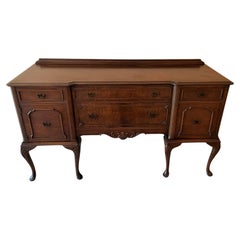 Antique 1930s Solid Walnut Queen Anne-Style Buffet