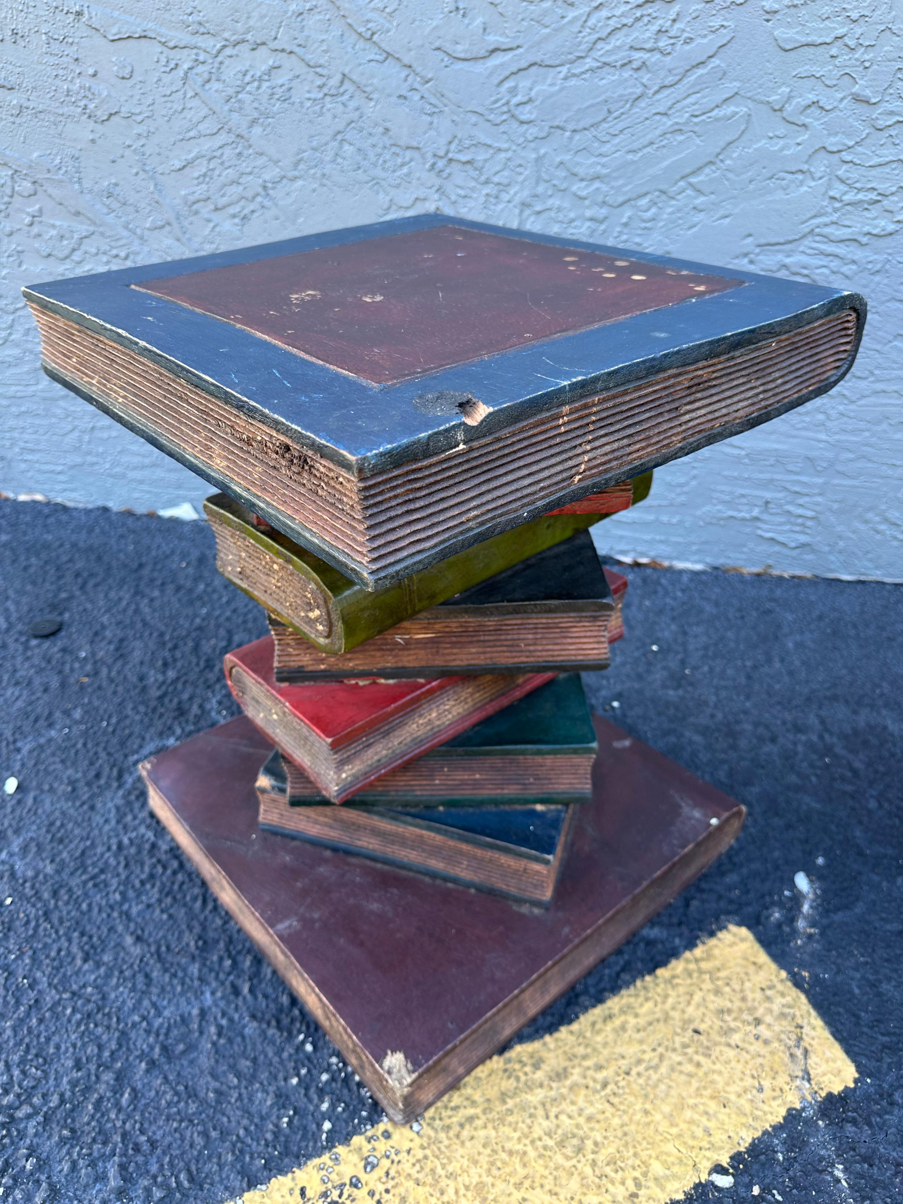 1930s Solid Wood Painted Faux Sculptural of Stacked Books End Tables, Set of 2 For Sale 4