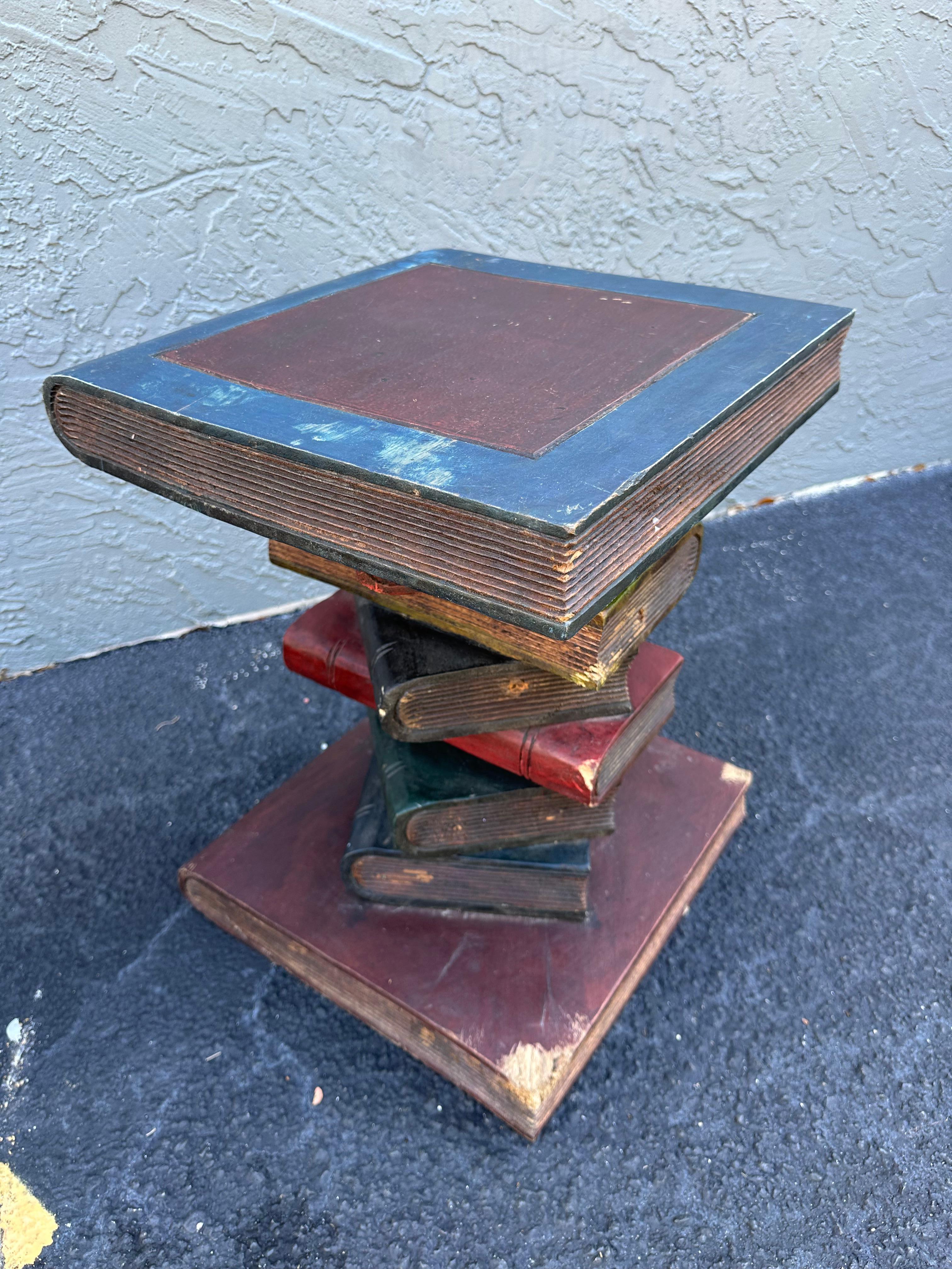 1930s Solid Wood Painted Faux Sculptural of Stacked Books End Tables, Set of 2 For Sale 3