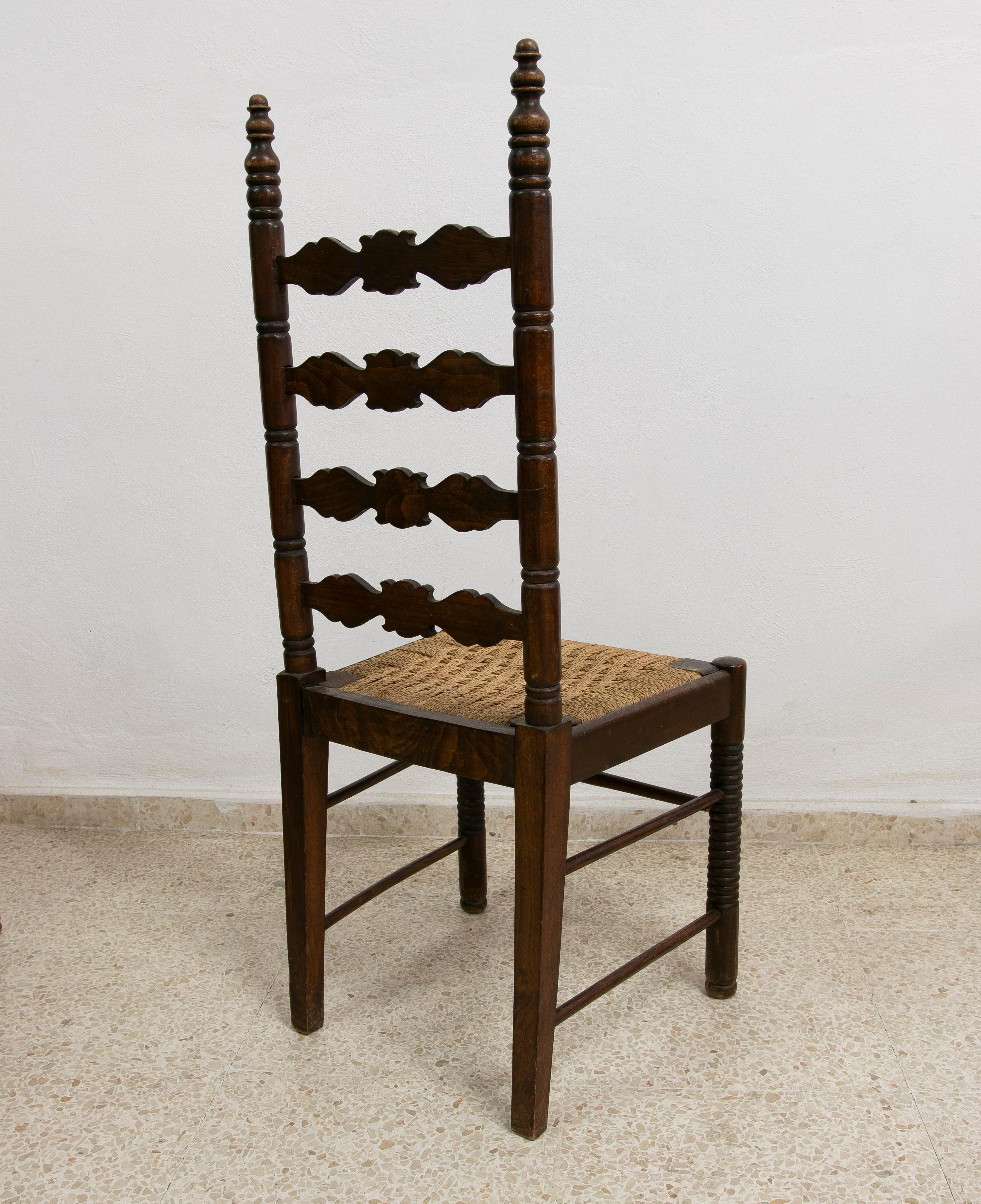 1930s Spanish Andalusian Flamenco Set of 8-Chairs & 2-Armchairs w/ Bulrush Seats For Sale 4