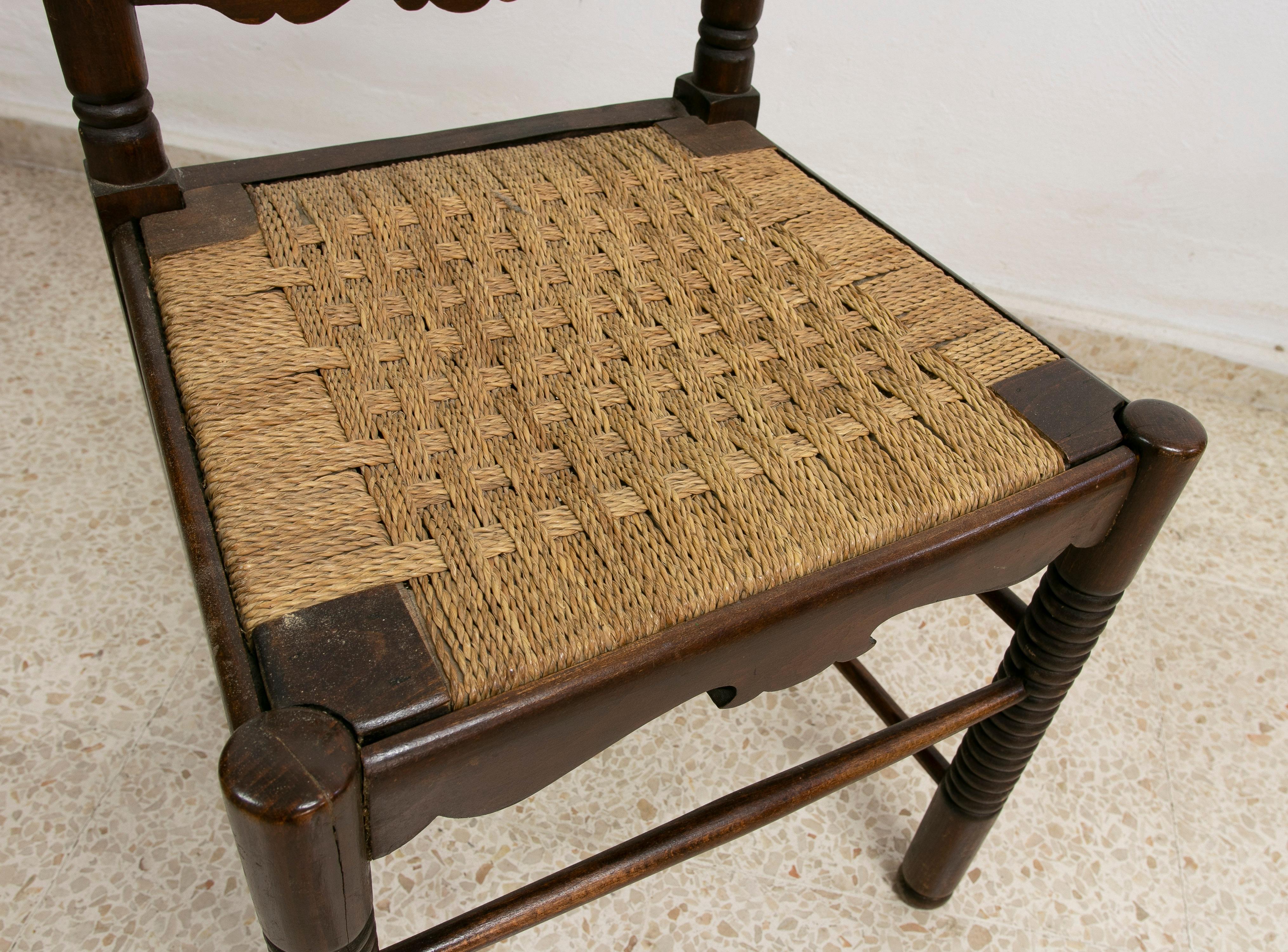 1930s Spanish Andalusian Flamenco Set of 8-Chairs & 2-Armchairs w/ Bulrush Seats For Sale 5