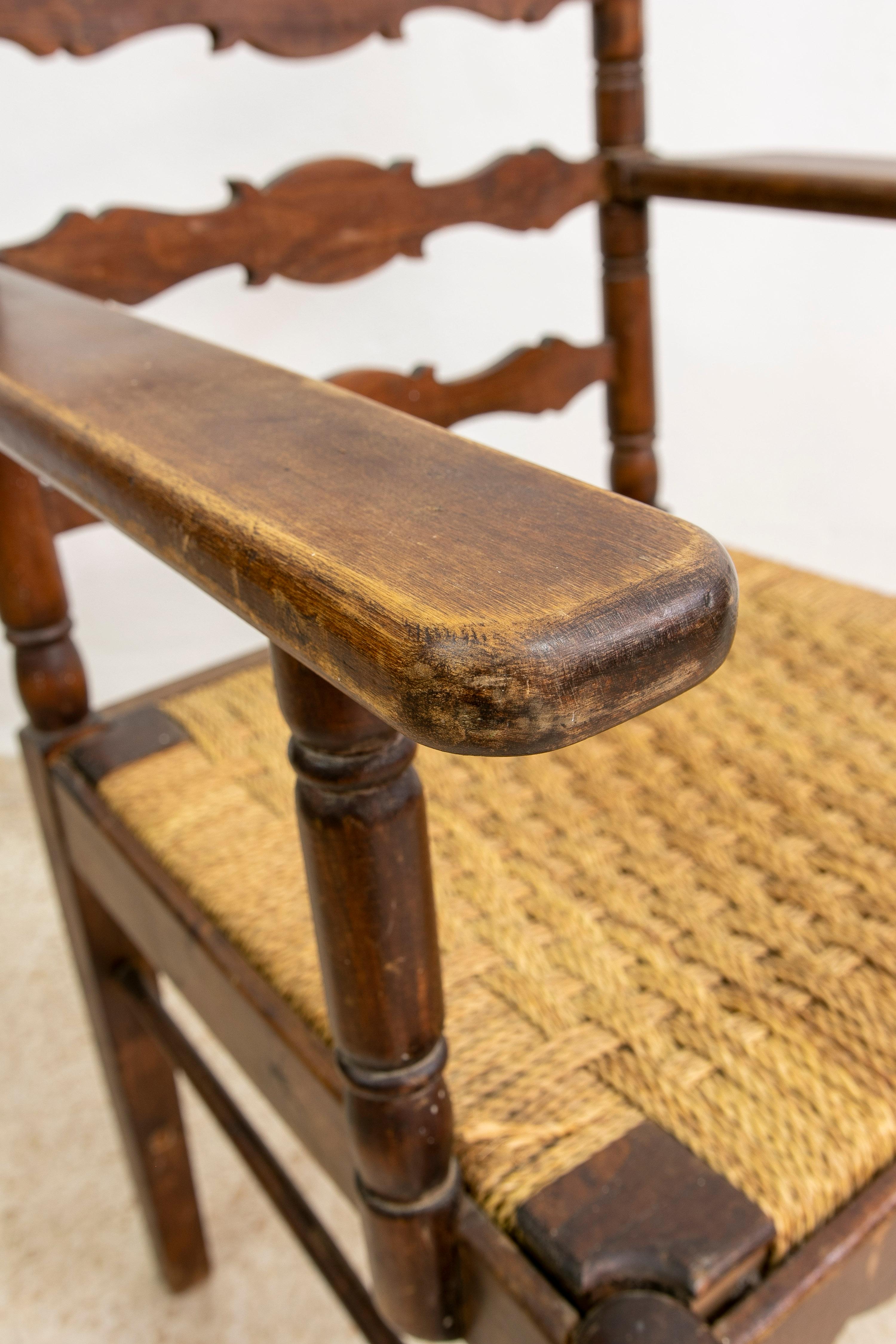 1930s Spanish Andalusian Flamenco Set of 8-Chairs & 2-Armchairs w/ Bulrush Seats For Sale 10