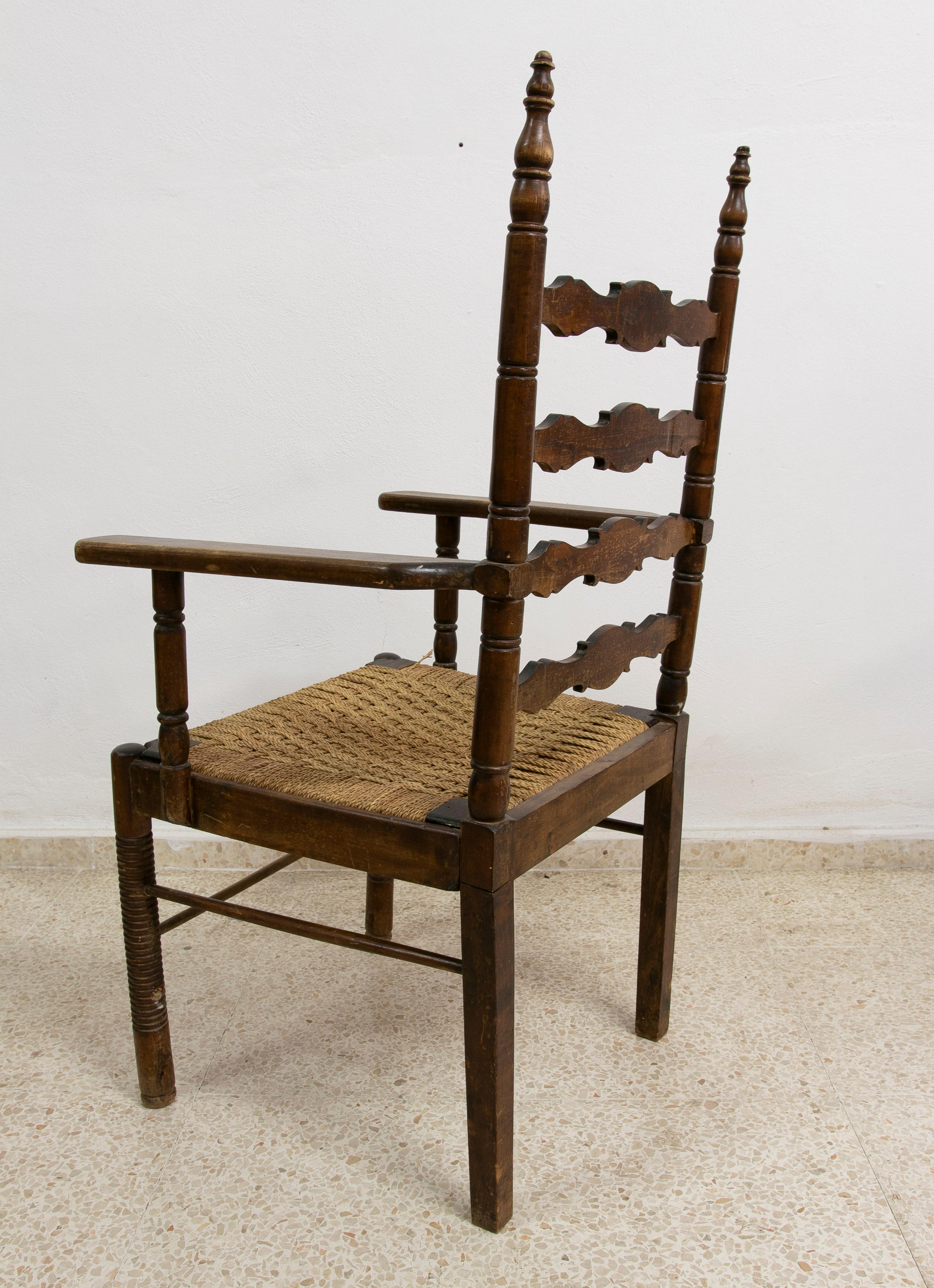 1930s Spanish Andalusian Flamenco Set of 8-Chairs & 2-Armchairs w/ Bulrush Seats In Good Condition For Sale In Marbella, ES