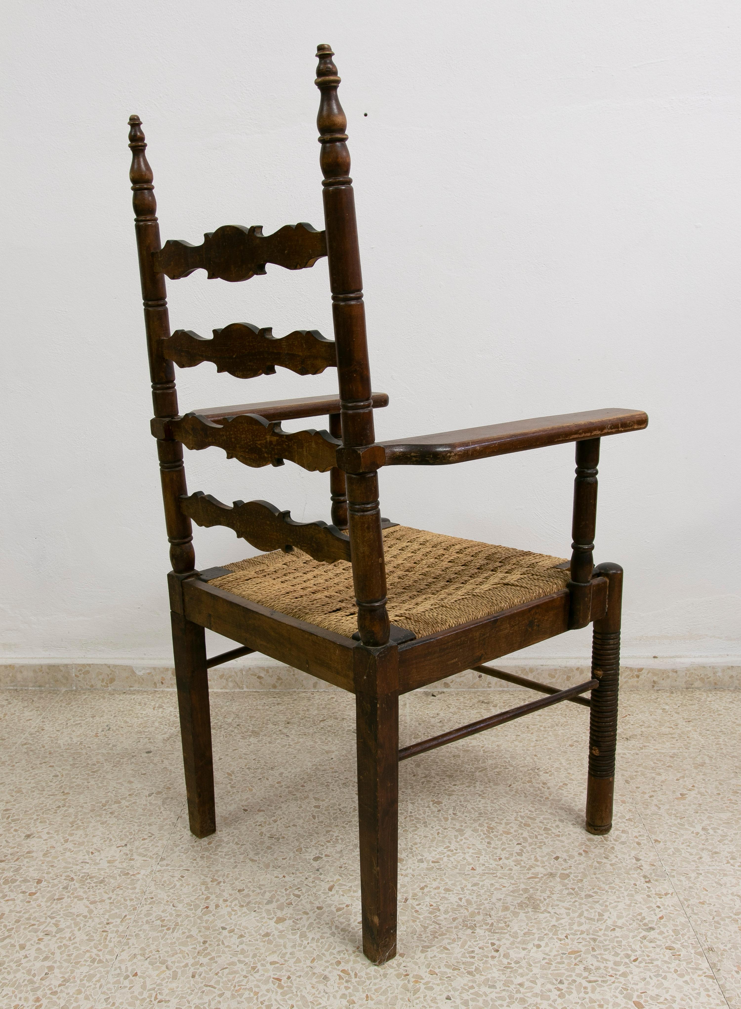 20th Century 1930s Spanish Andalusian Flamenco Set of 8-Chairs & 2-Armchairs w/ Bulrush Seats For Sale