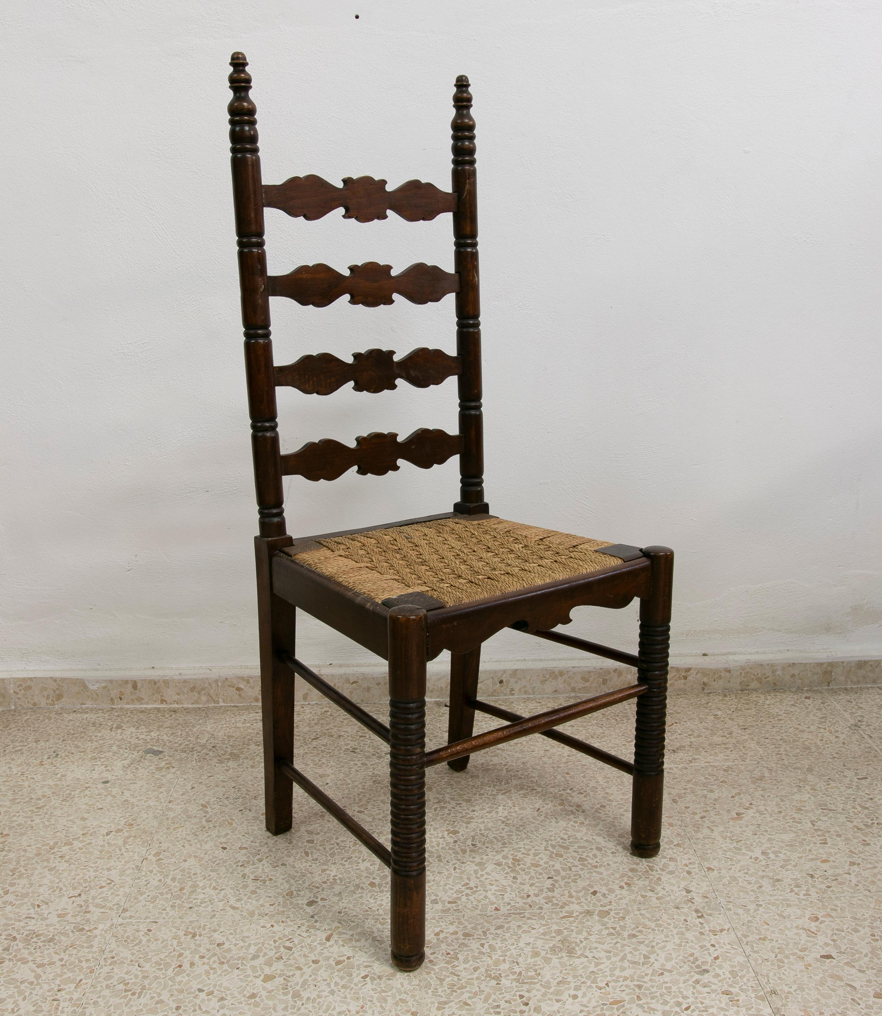 1930s Spanish Andalusian Flamenco Set of 8-Chairs & 2-Armchairs w/ Bulrush Seats For Sale 1