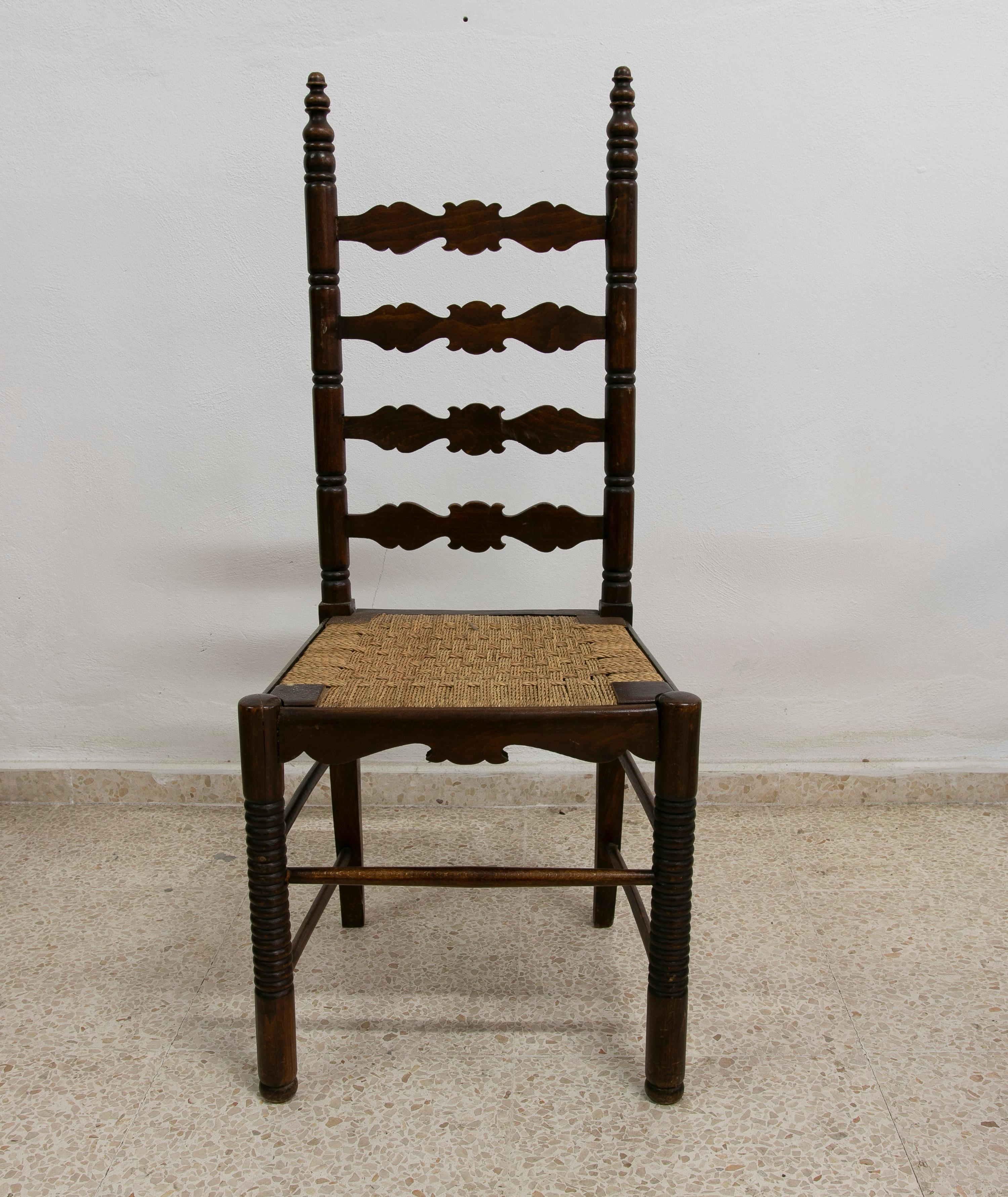 1930s Spanish Andalusian Flamenco Set of 8-Chairs & 2-Armchairs w/ Bulrush Seats For Sale 2
