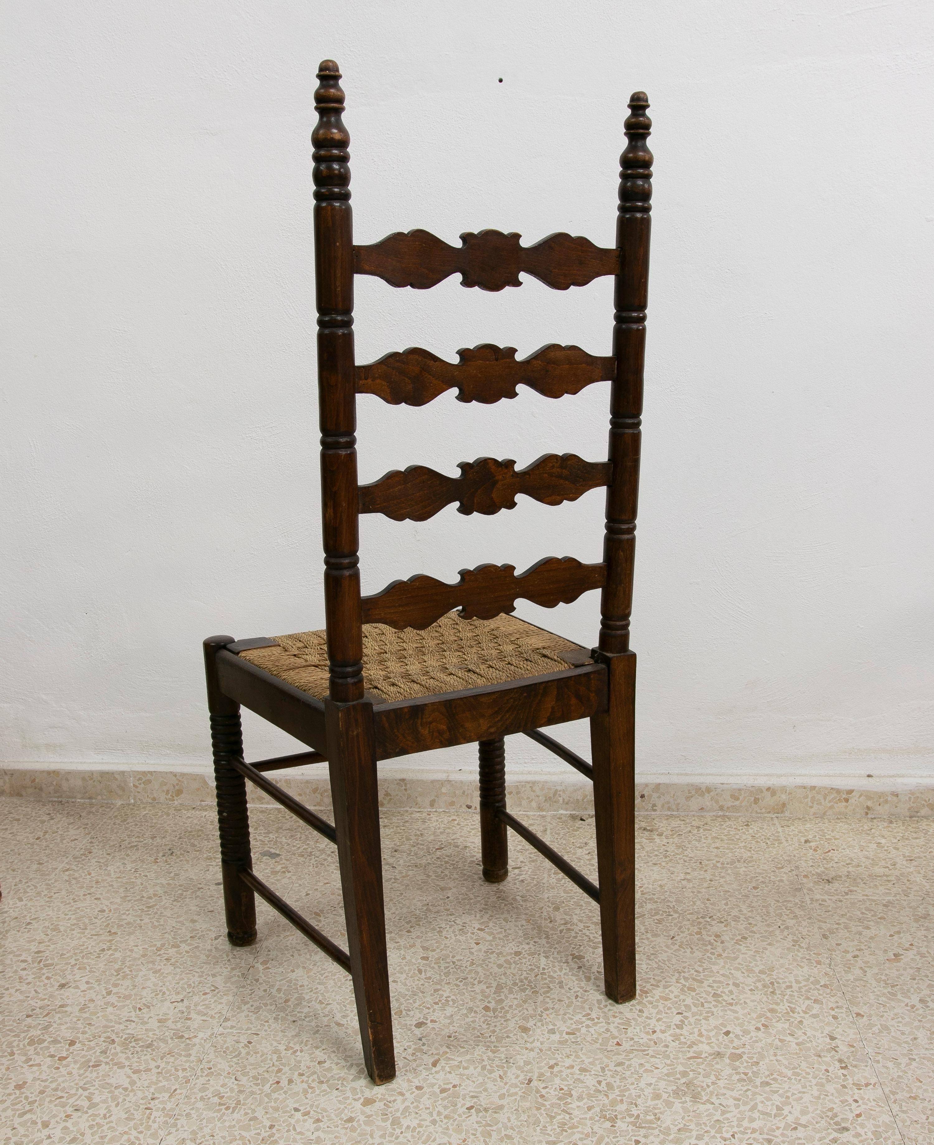 1930s Spanish Andalusian Flamenco Set of 8-Chairs & 2-Armchairs w/ Bulrush Seats For Sale 3