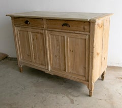 1930s Spanish Farmhouse 2-Double Doors & 2-Drawers Console Table w/ Marble Top