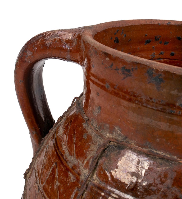 1930s Spanish Glazed Ceramic Vase w/ Iron Mesh For Sale 6