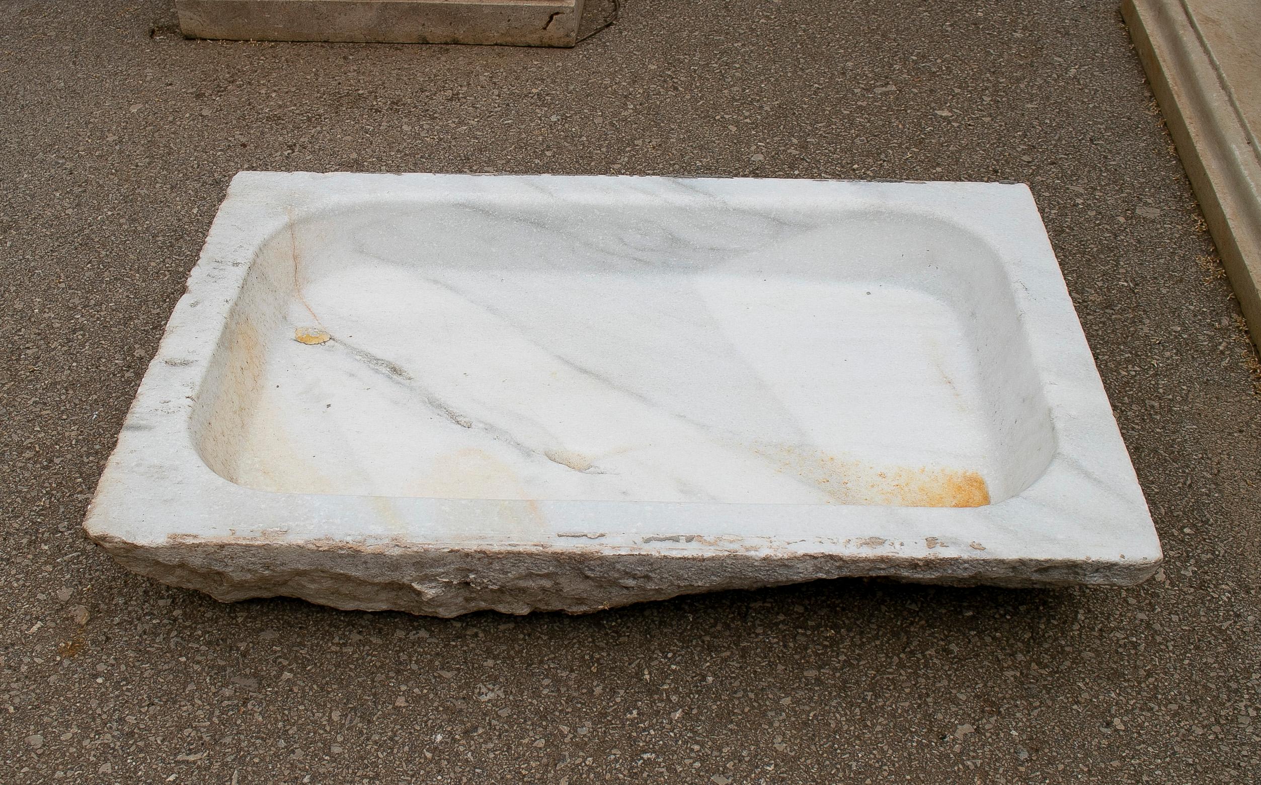 20th Century 1930s Spanish Hand Carved White Macael Marble Wash Basin For Sale