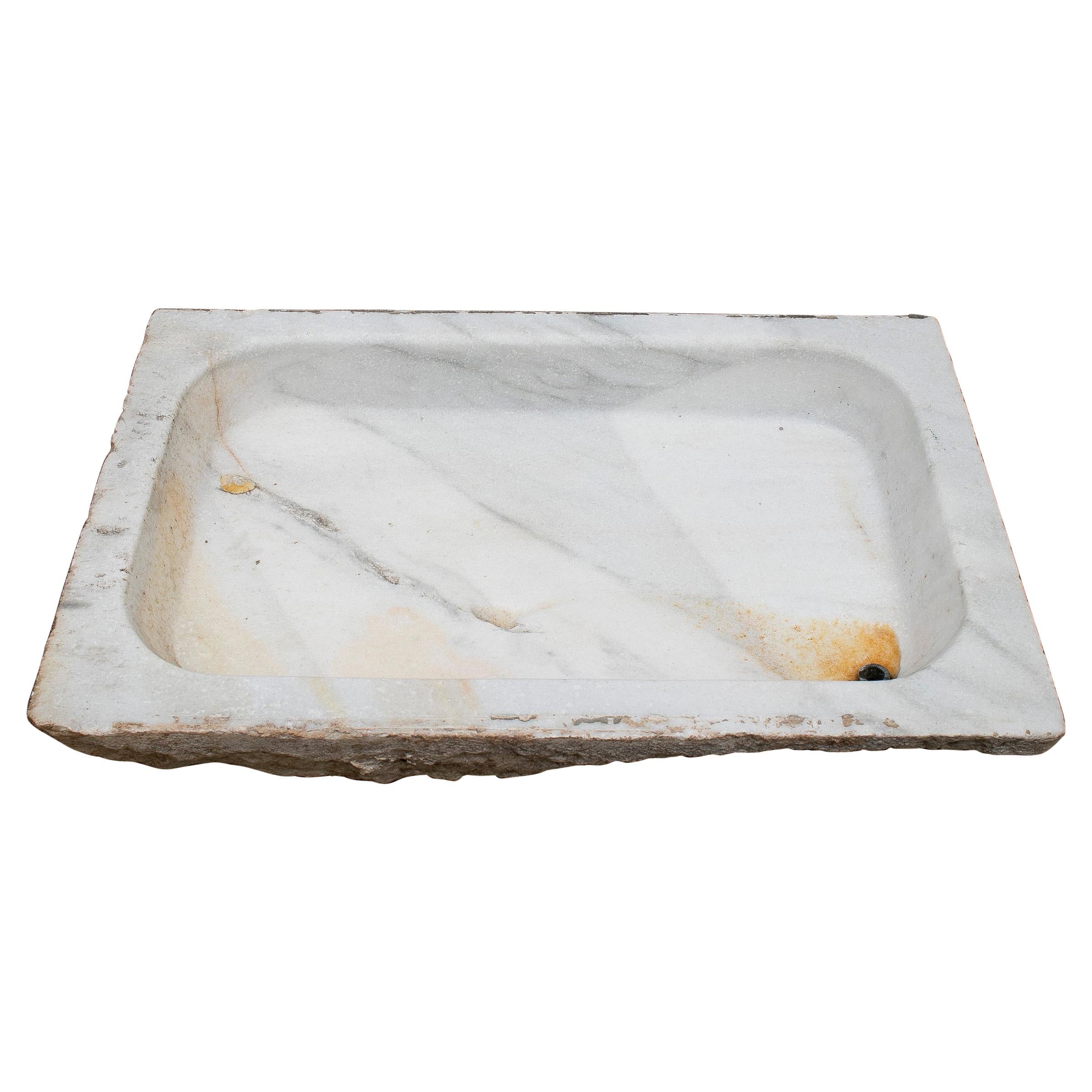 Aquarelle de toilette espagnole des années 1930 en marbre blanc de Macael sculptée à la main