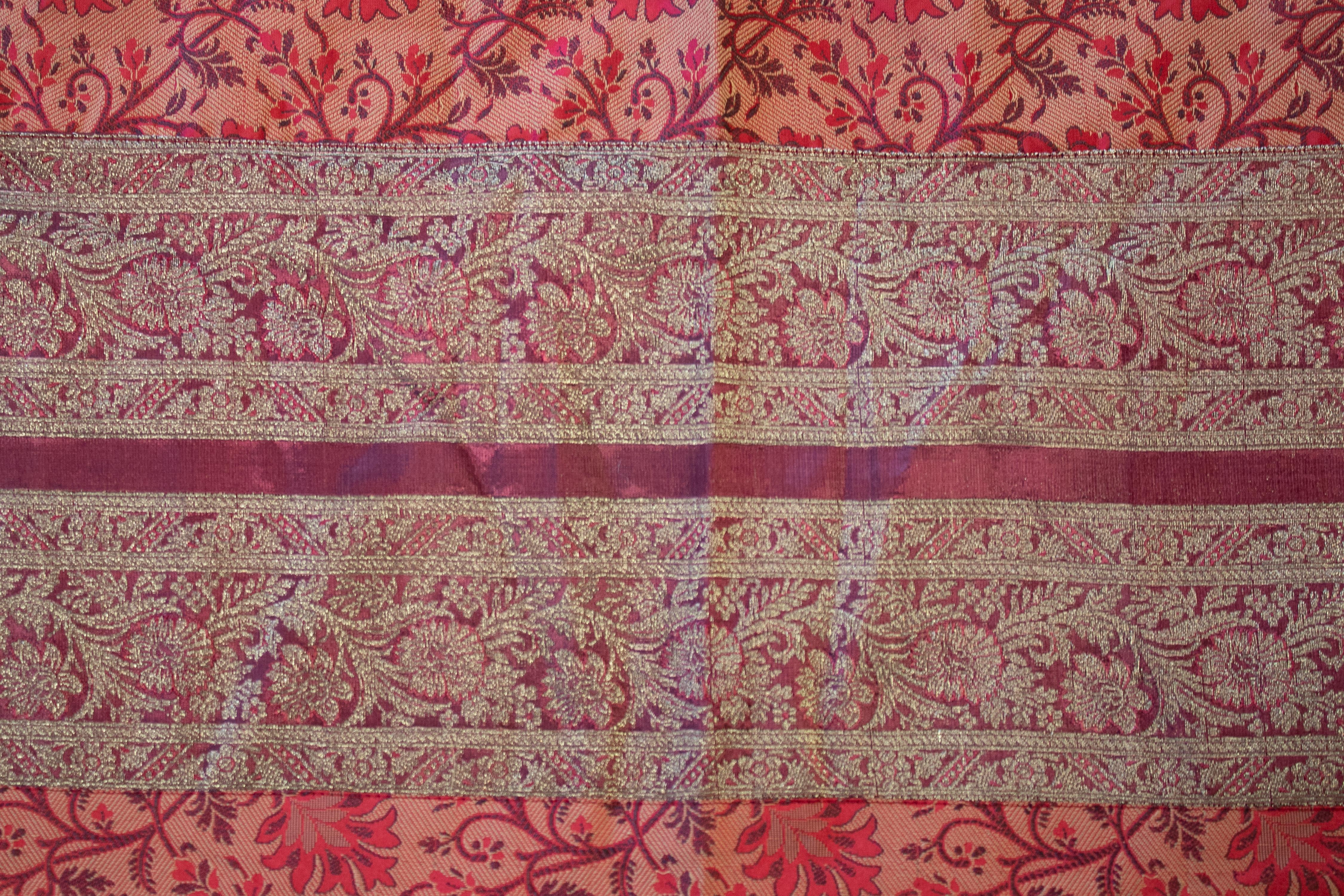 1930s Spanish Hand Sewn Red Silk Patchwork Tapestry For Sale 1