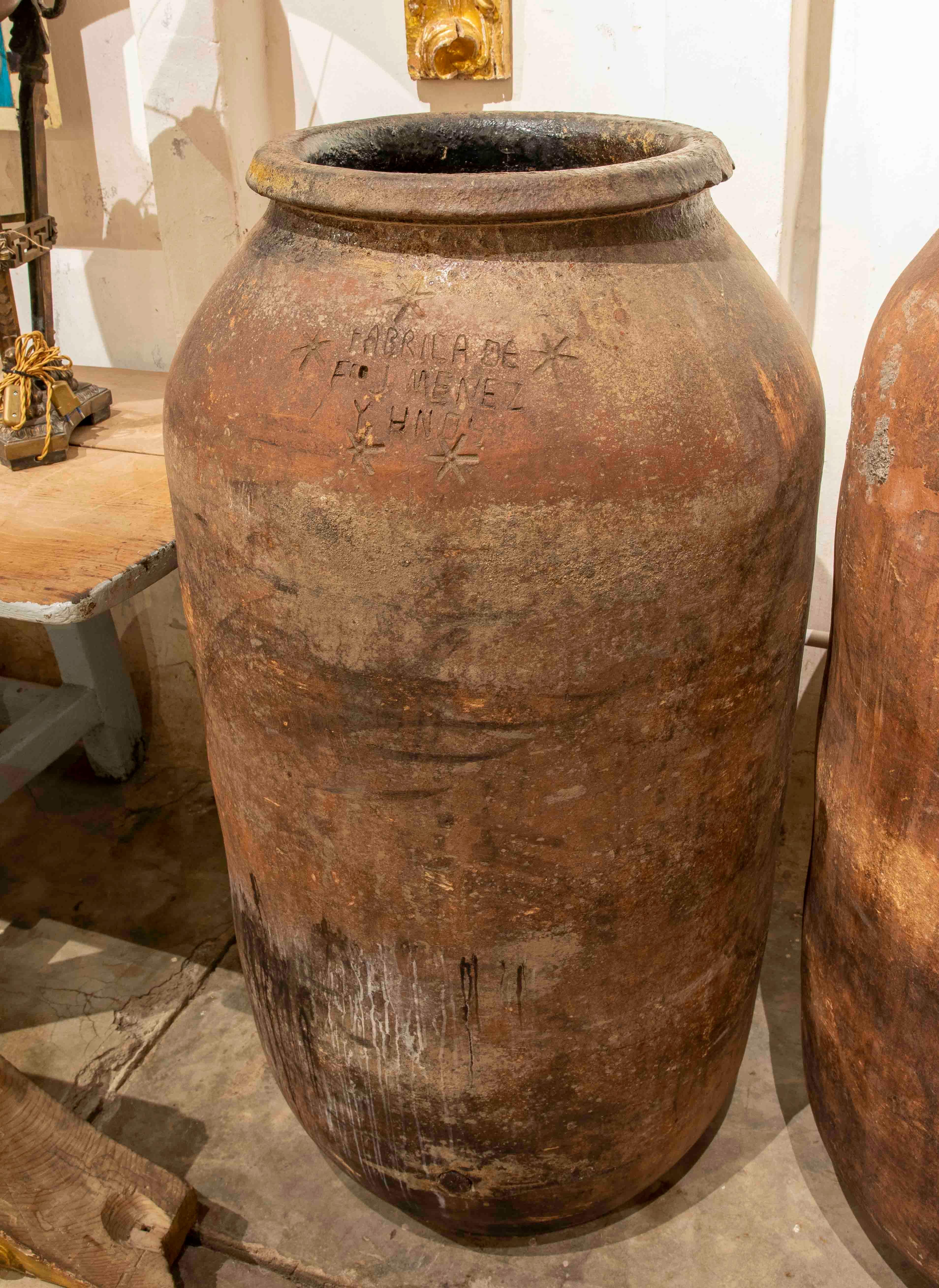 1930s Spanish Handmade Ceramic Wine Jar Sealed by the Manufacturer.