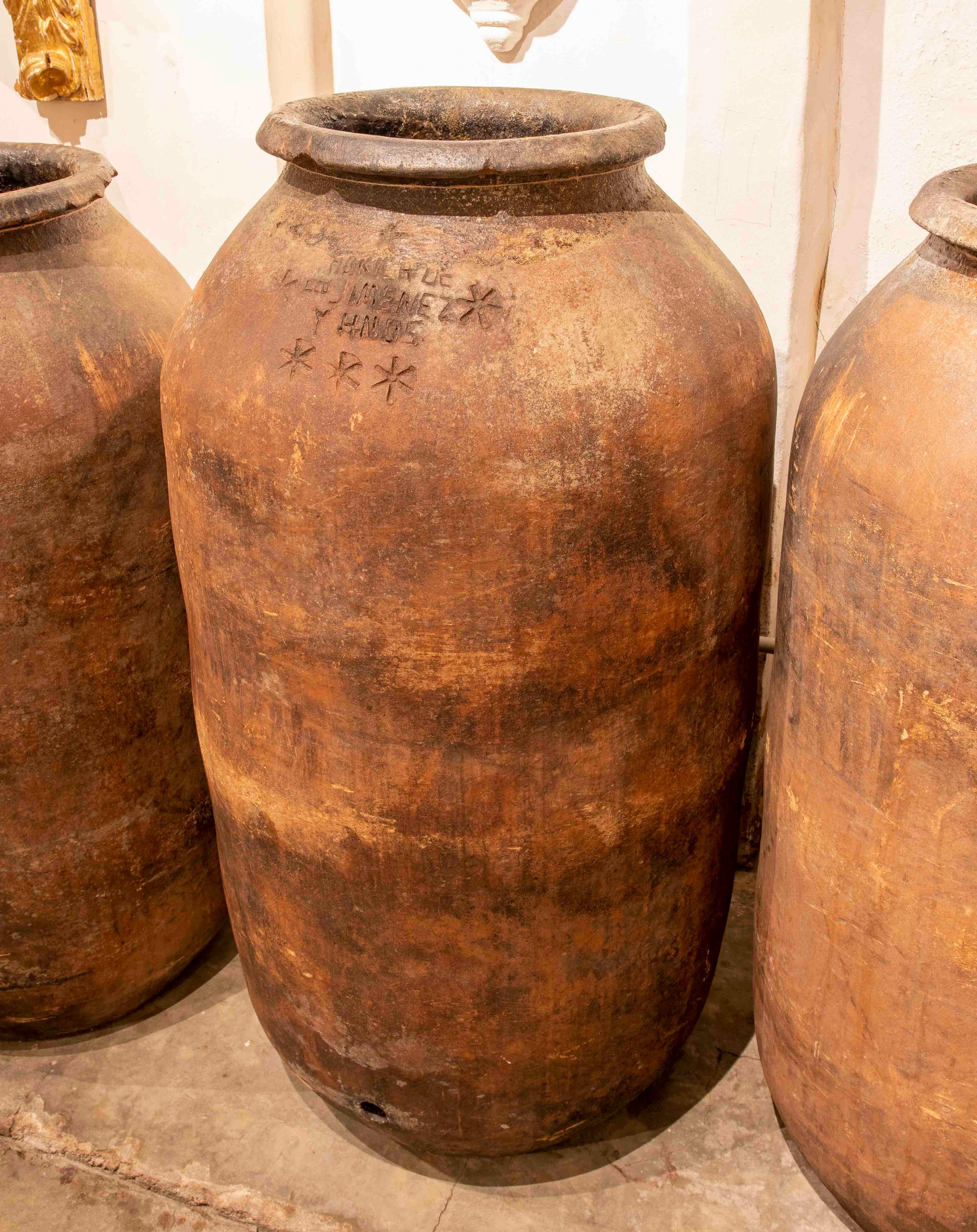 1930s Spanish Handmade Ceramic Wine Jar Sealed by the Manufacturer.