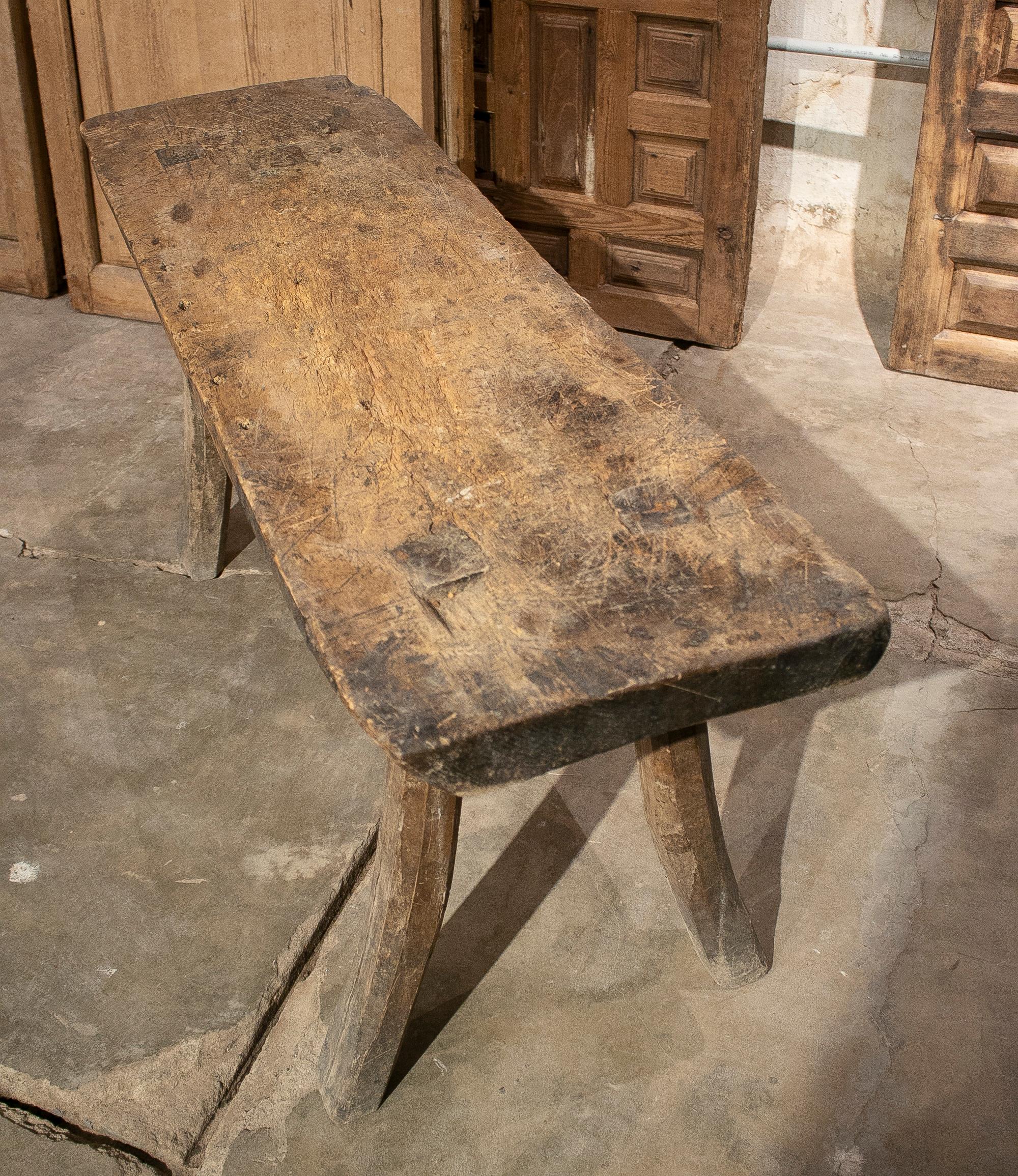 1930s Spanish Handmade Rustic Farmhouse Wooden Bench In Good Condition In Marbella, ES