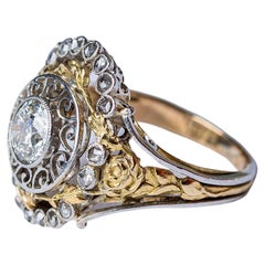1930s Spanish Noucentisme 18 karat gold, platinum and diamond sculptural ring. 