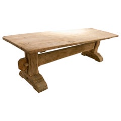 1930s Spanish Pine Dining Table with Crossbeam in the Centre
