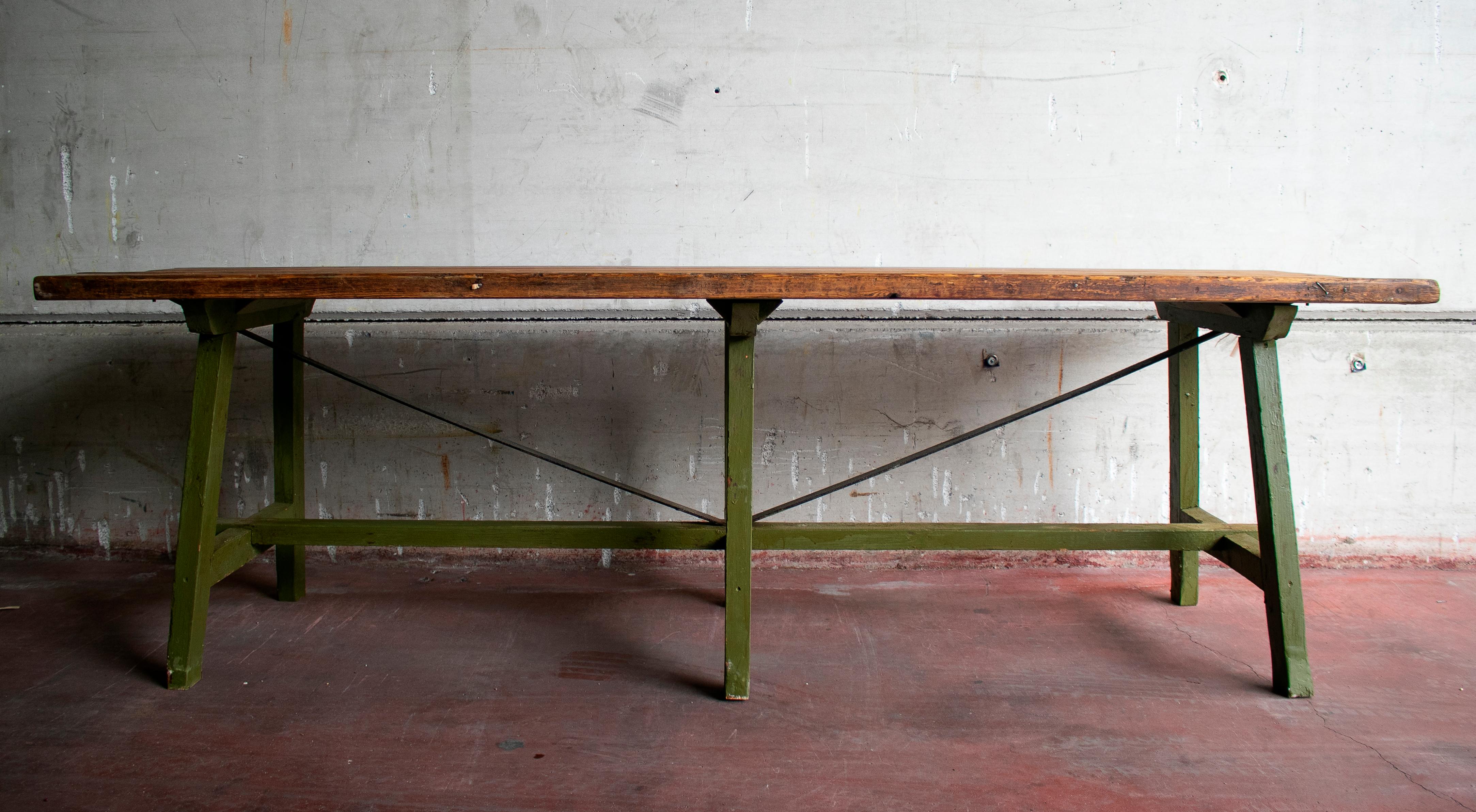 1930s Spanish wooden industrial table from an old bakery.