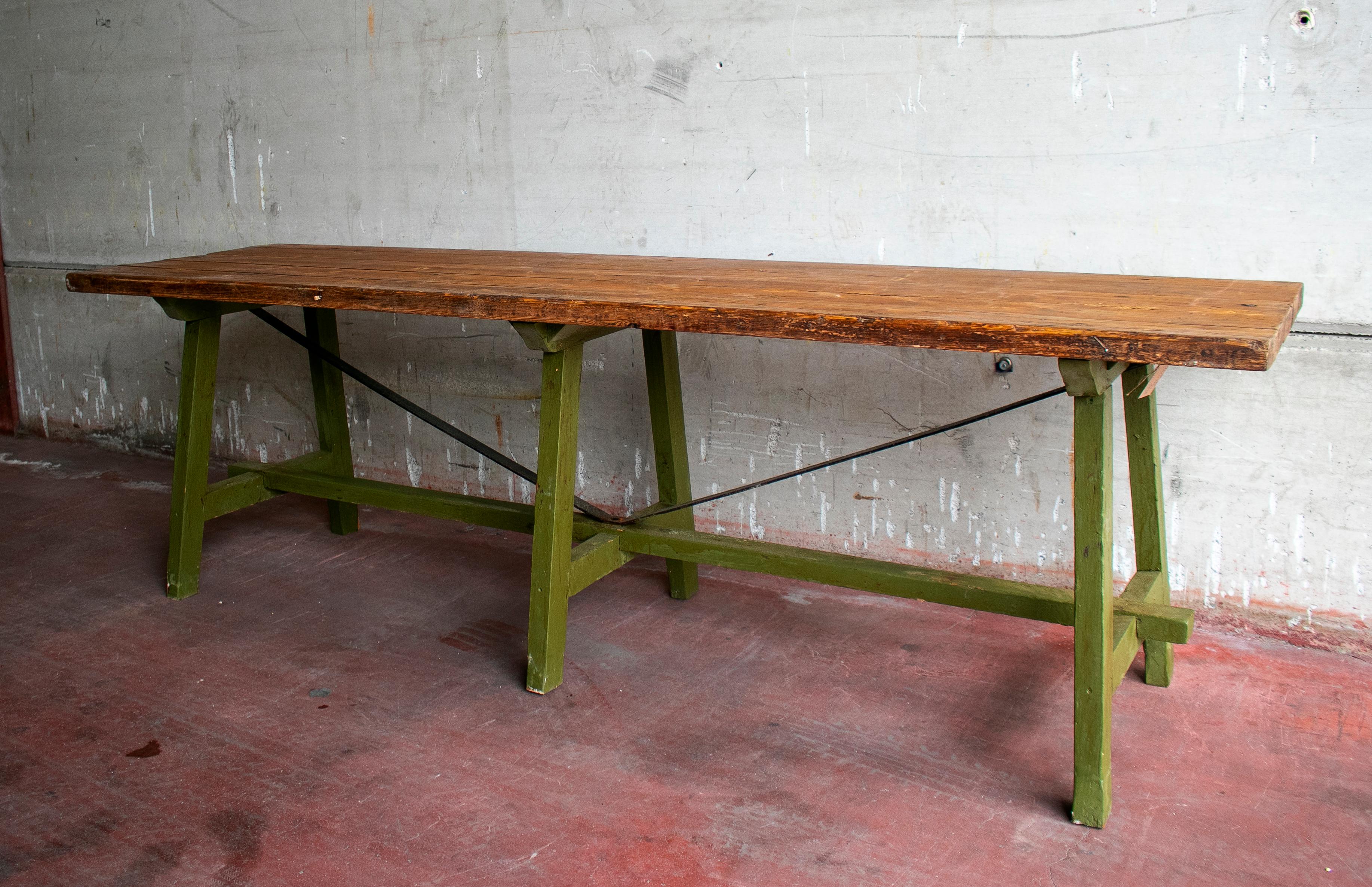 European 1930s Spanish Wooden Industrial Table from Old Bakery