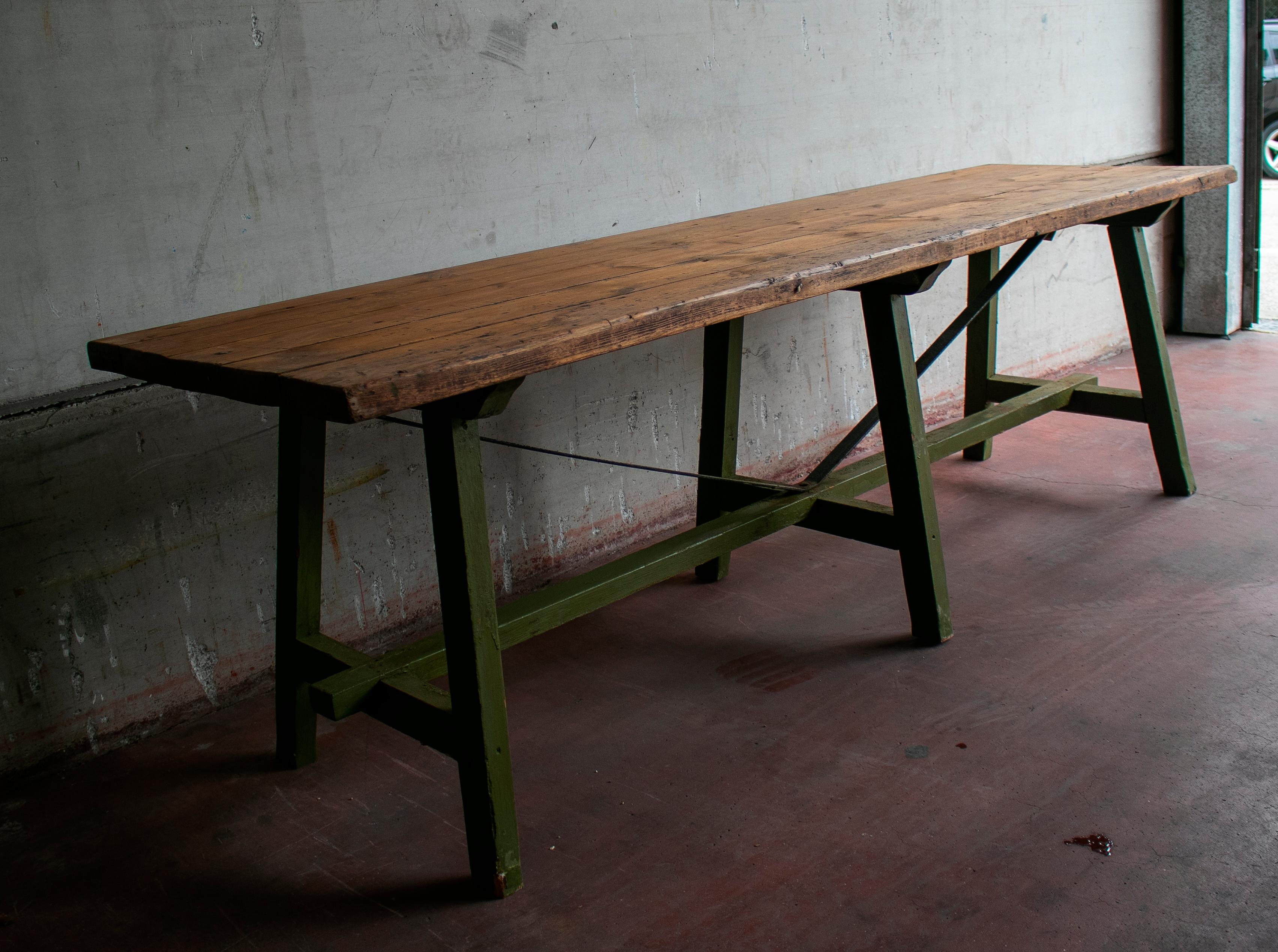 1930s Spanish Wooden Industrial Table from Old Bakery 1