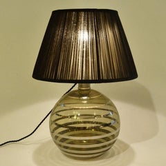 Tinted and Silver Glass Art Deco Table Lamp with Black Shade