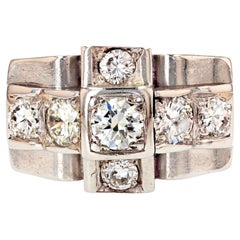 Vintage 1930s Splendid French Art Deco Diamond Platinum Ring
