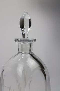 1930's Square Crystal Decanter Handcut Nude Archer Signed O. Lindstrand Sweden