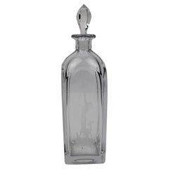 1930's Square Crystal Decanter Handcut Nude Archer Signed O. Lindstrand Sweden