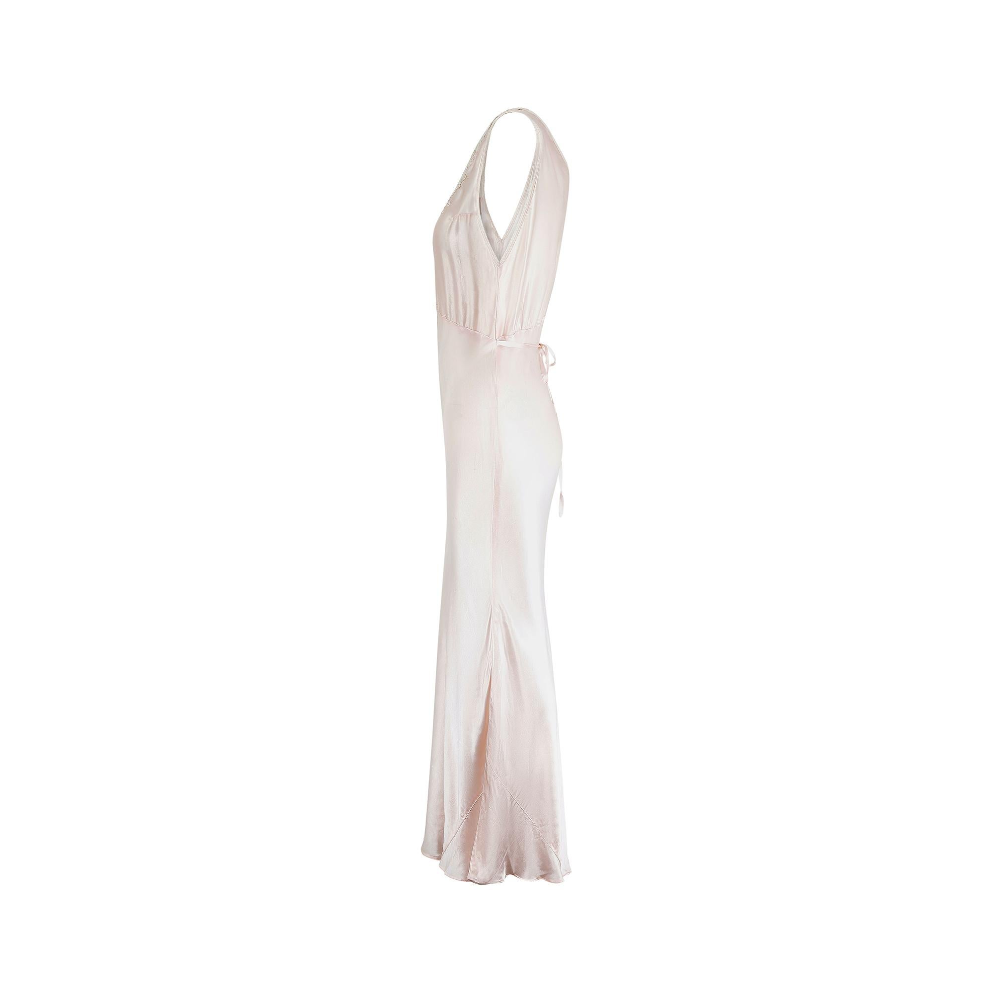 1930s Square Neck Bias Cut Pink Slip Dress In Good Condition For Sale In London, GB