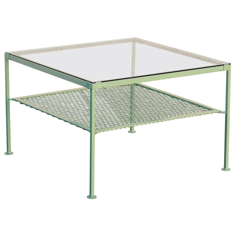 1930s Steel and Glass Square Patio Table, Refinished For ...