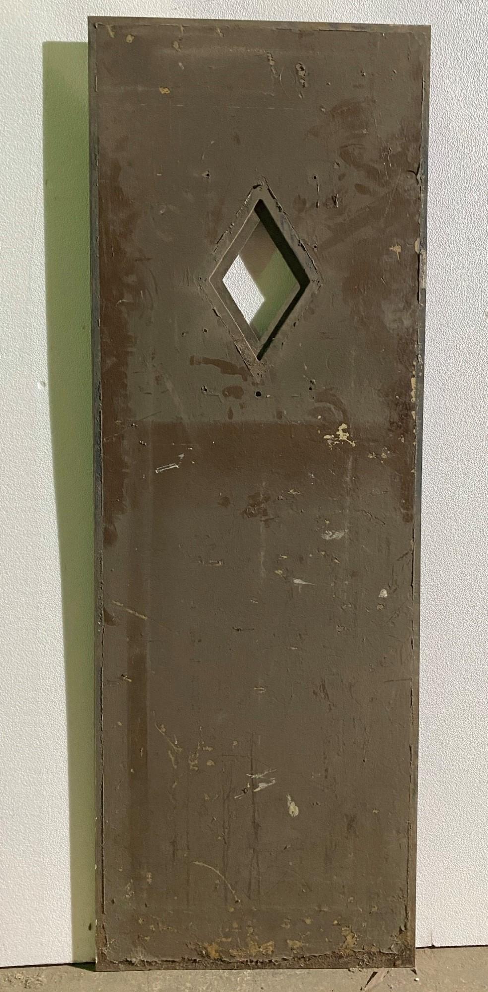 American 1930s Steel Elevator Door with Bronze Details and Diamond Shaped Window