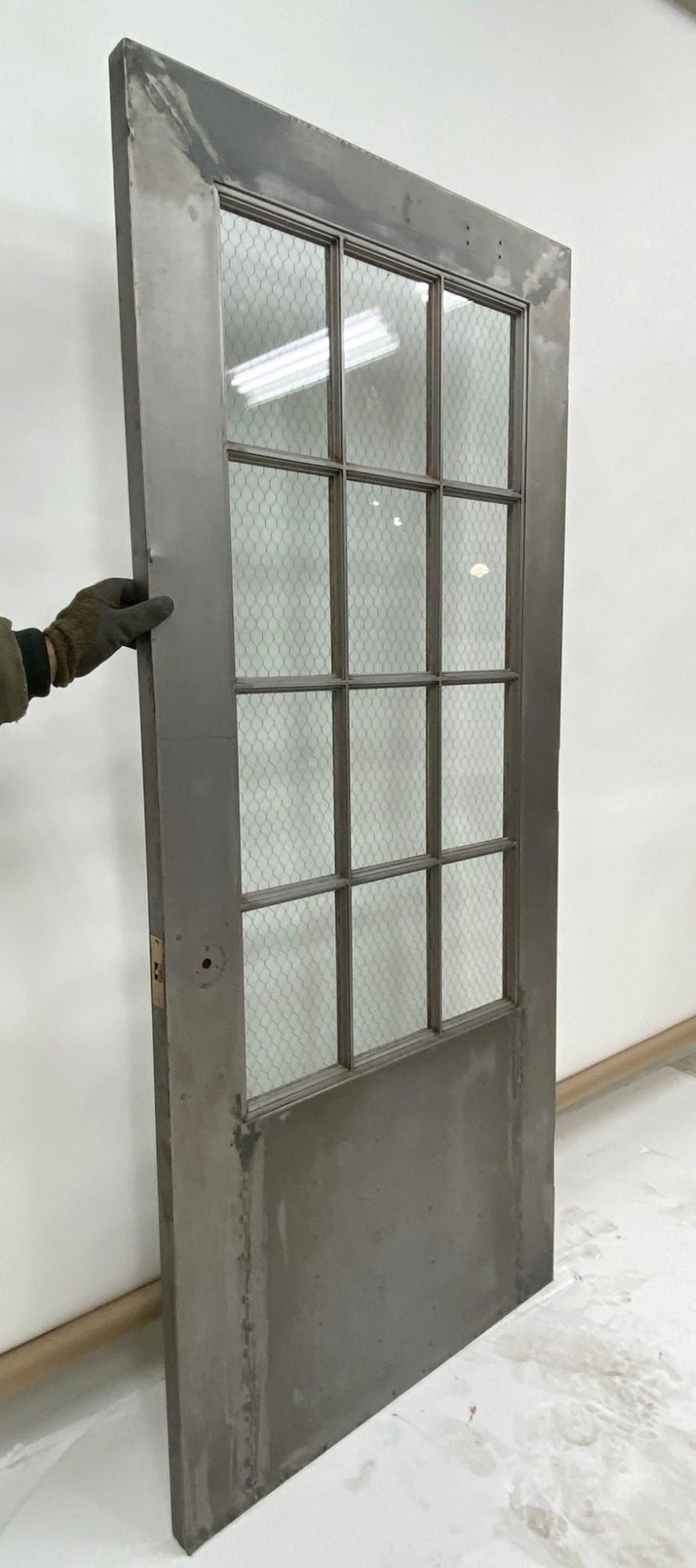 1930s Steel Fire Door with Chicken Wire Glass 12 Lites by Art Metal Co. 3