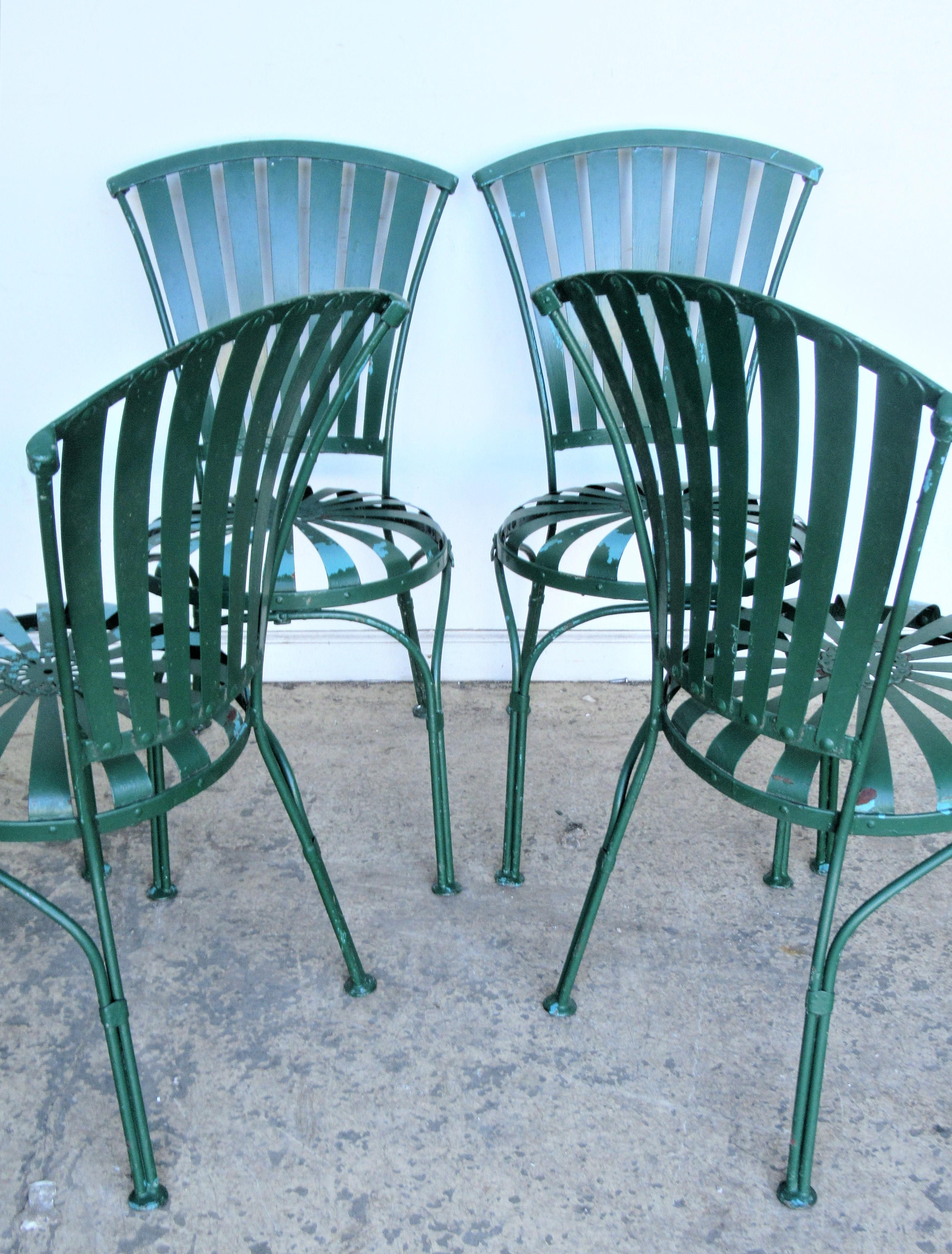 Painted  Spring Steel Garden Table and Chairs by Francois Carre