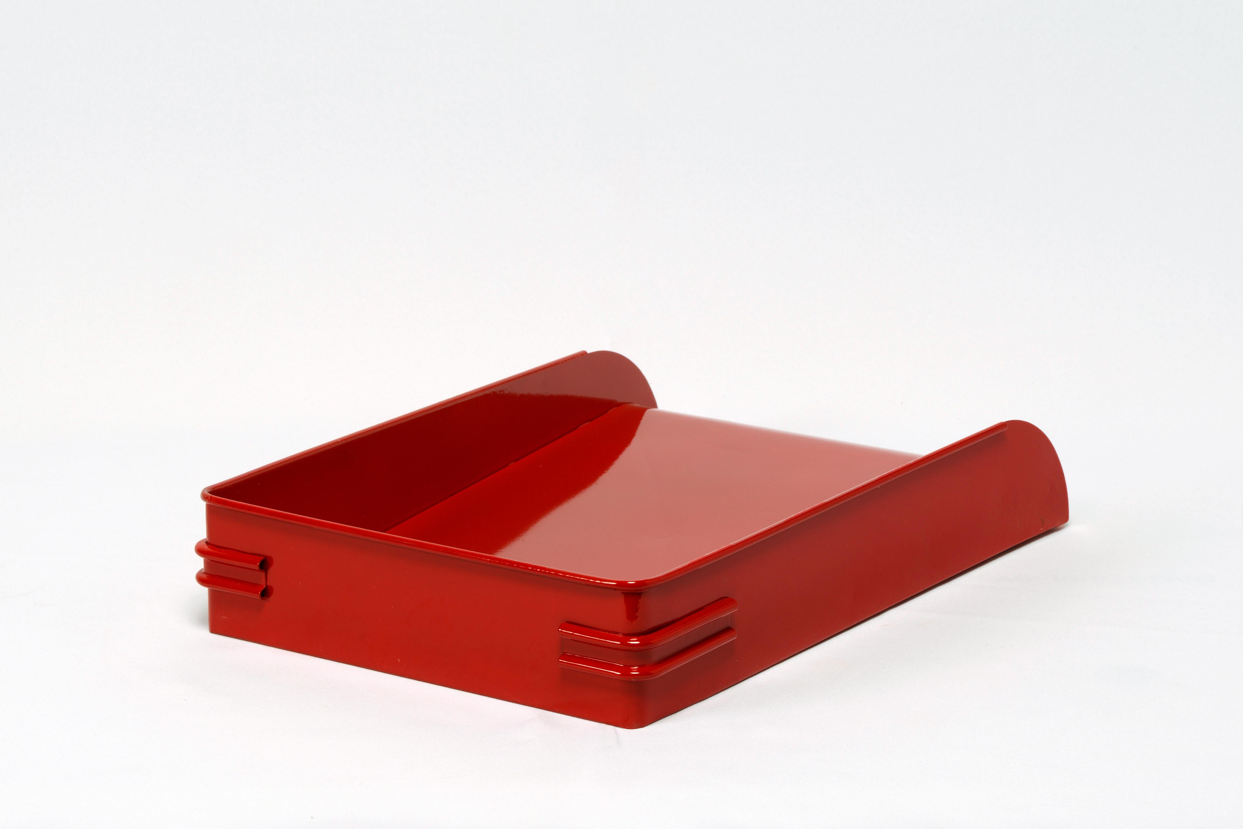 American 1930s Steel Letter Tray Refinished in Gloss Red