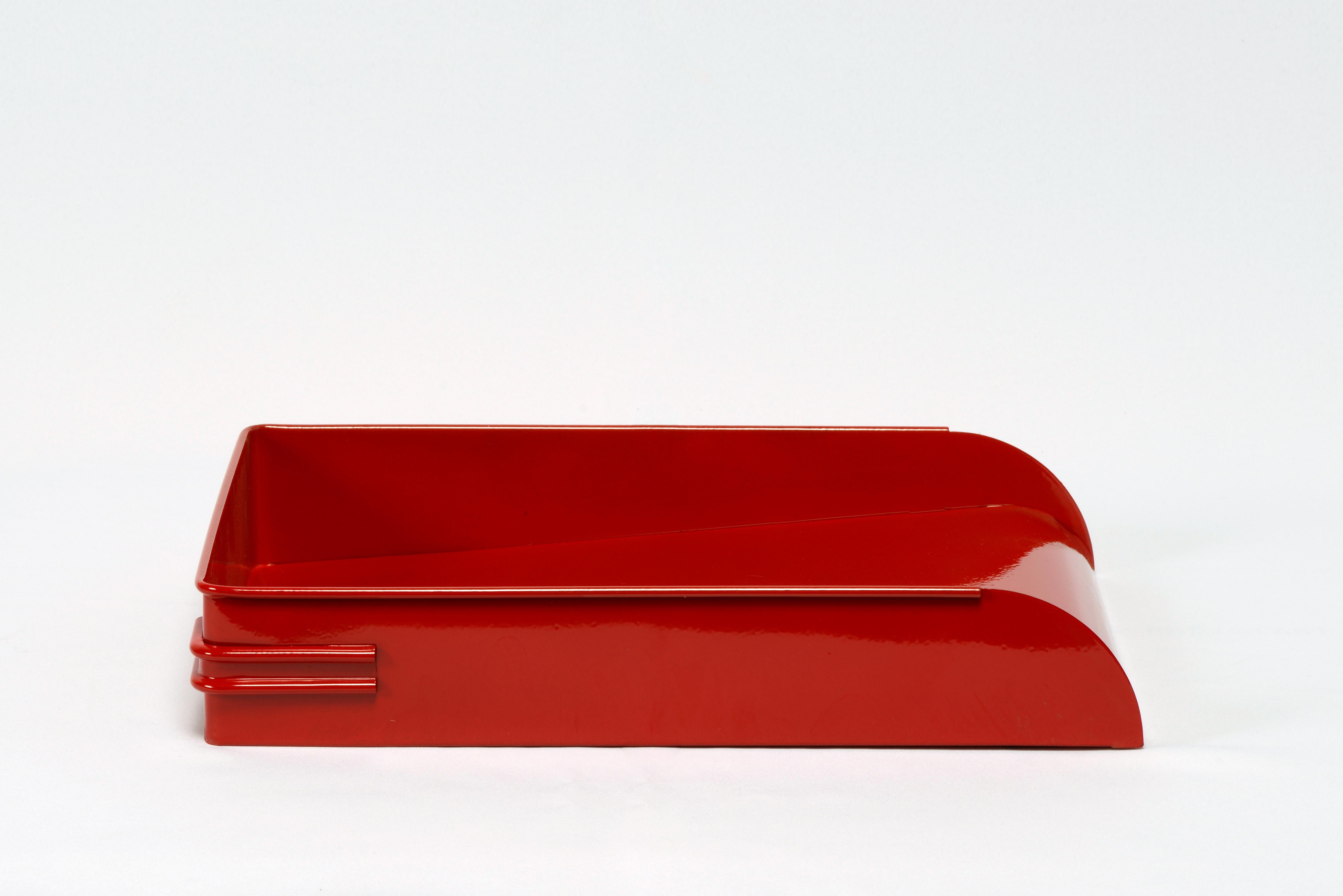 Powder-Coated 1930s Steel Letter Tray Refinished in Gloss Red