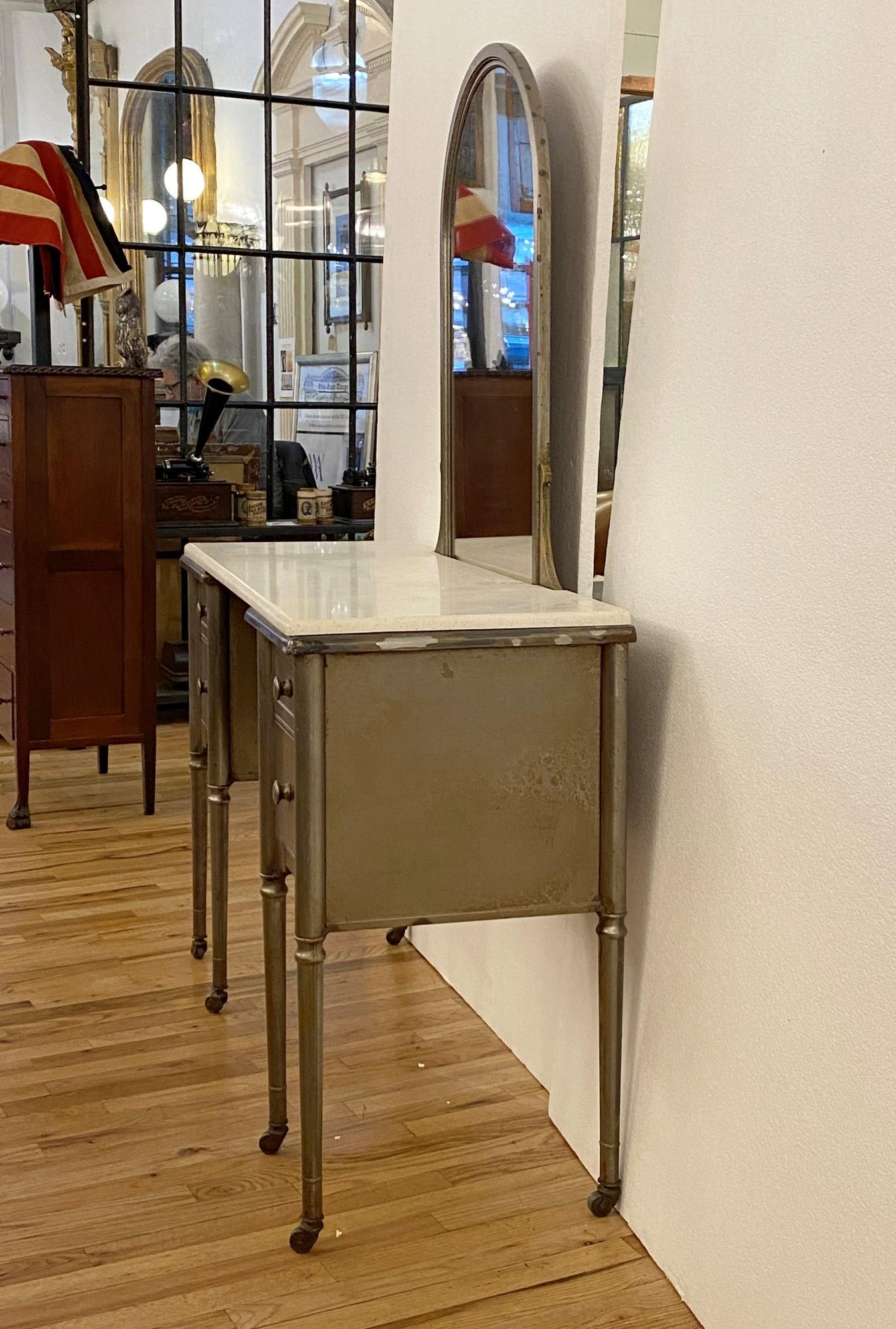 1930s Steel Metal Vanity Desk with Mirror Stripped and Sealed 2