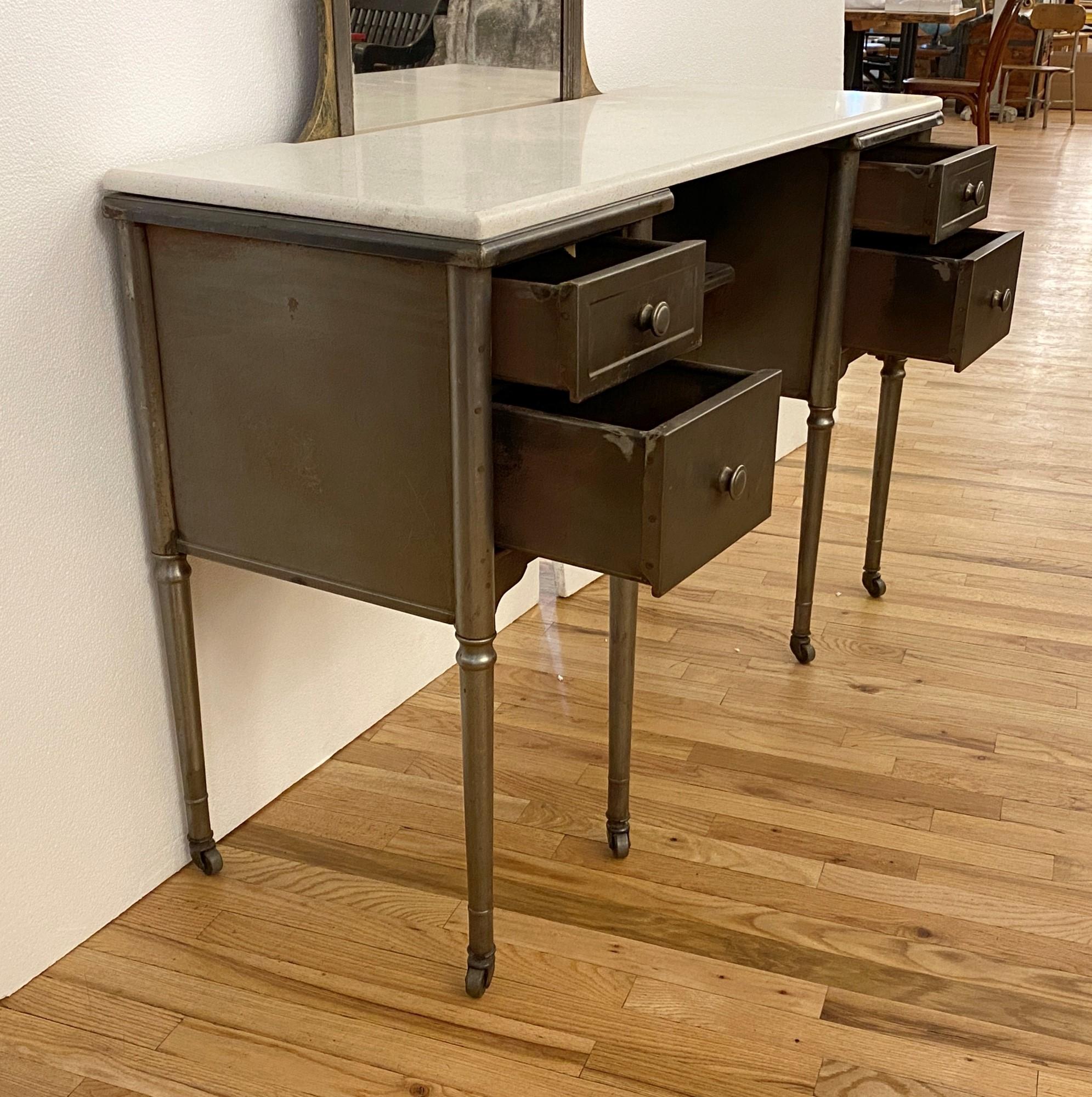 1930s Steel Metal Vanity Desk with Mirror Stripped and Sealed 3