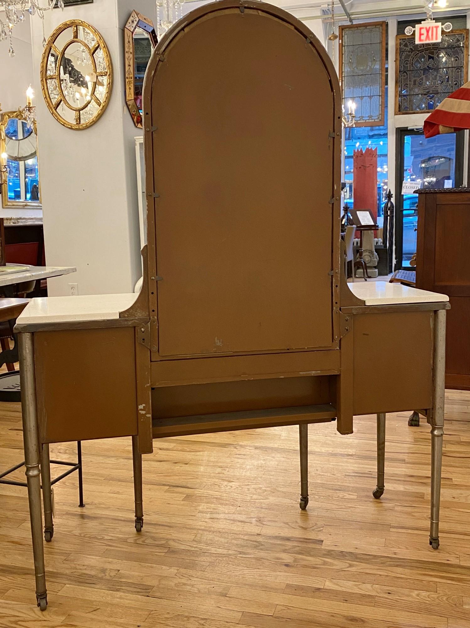 1930s Steel Metal Vanity Desk with Mirror Stripped and Sealed 4