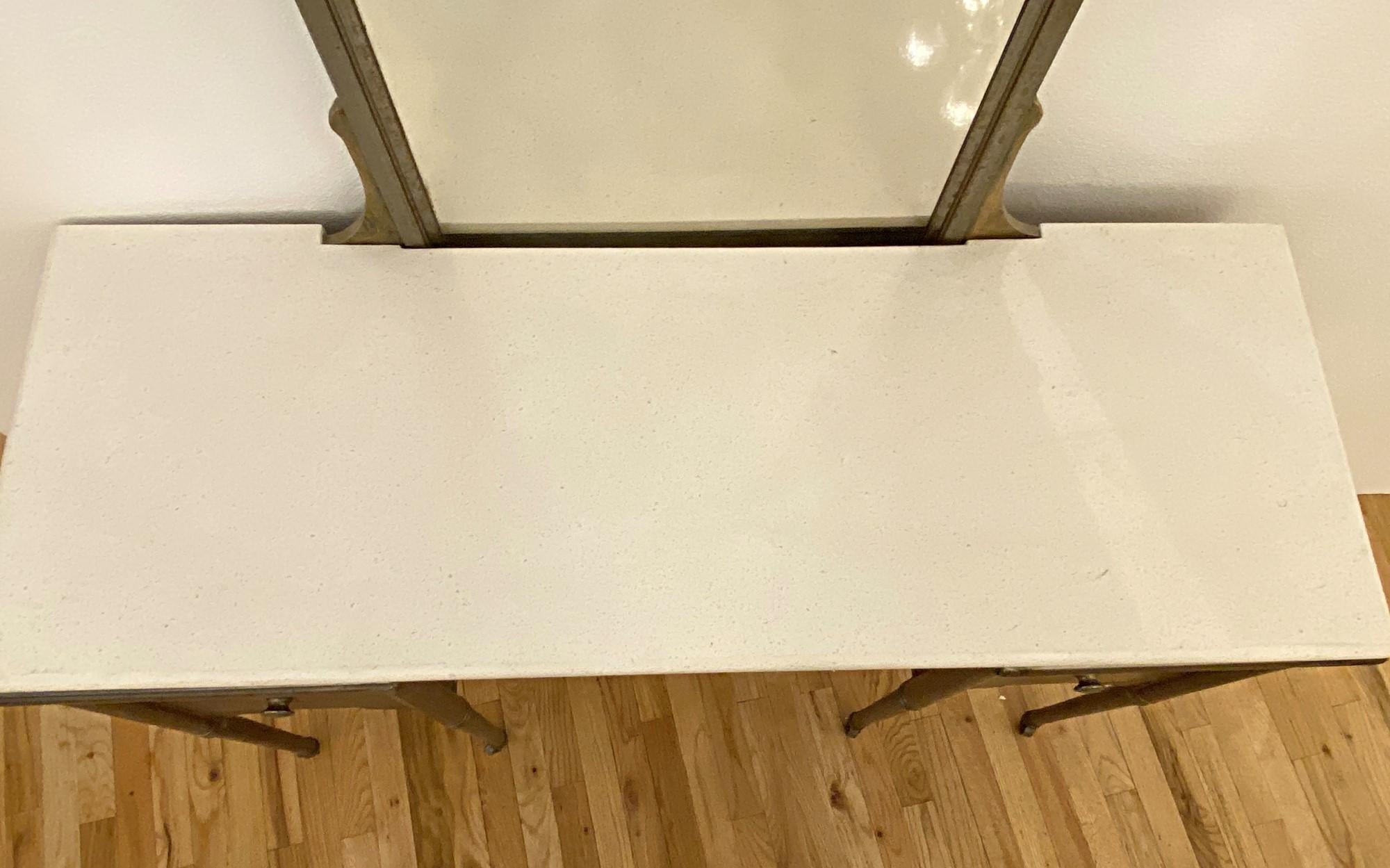 American 1930s Steel Metal Vanity Desk with Mirror Stripped and Sealed