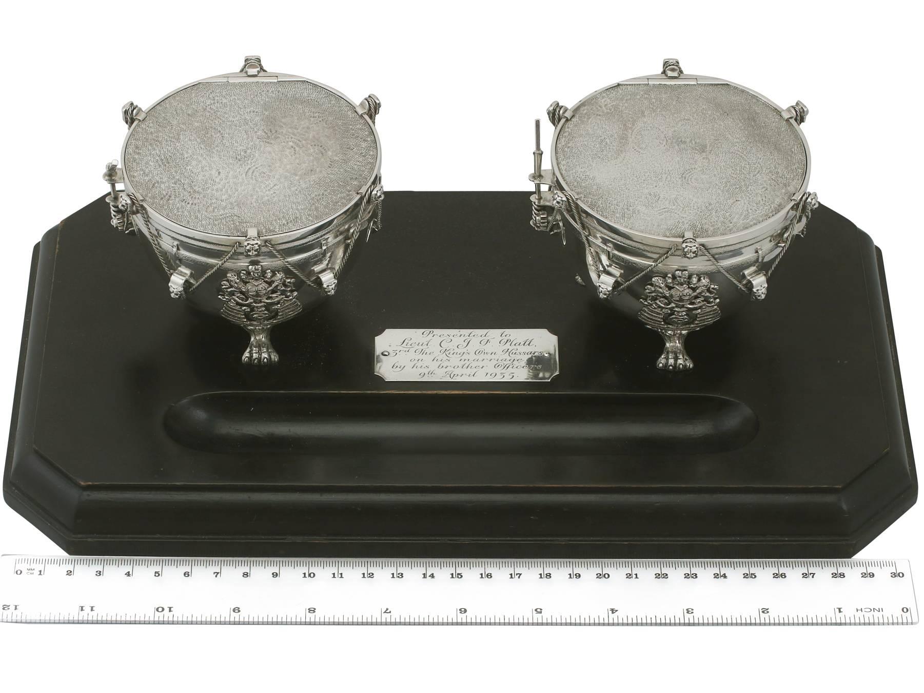1930s Sterling Silver '3rd Hussars' Inkstand 6