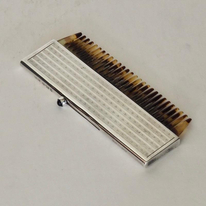 Mid-20th Century 1930s Sterling Silver Retractable Comb with Cabochon Saphire by Collins & Cook