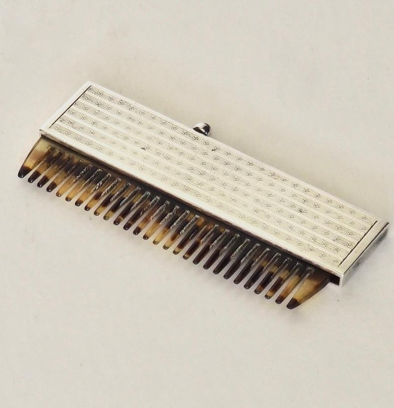 1930s Sterling Silver Retractable Comb with Cabochon Saphire by Collins & Cook 1