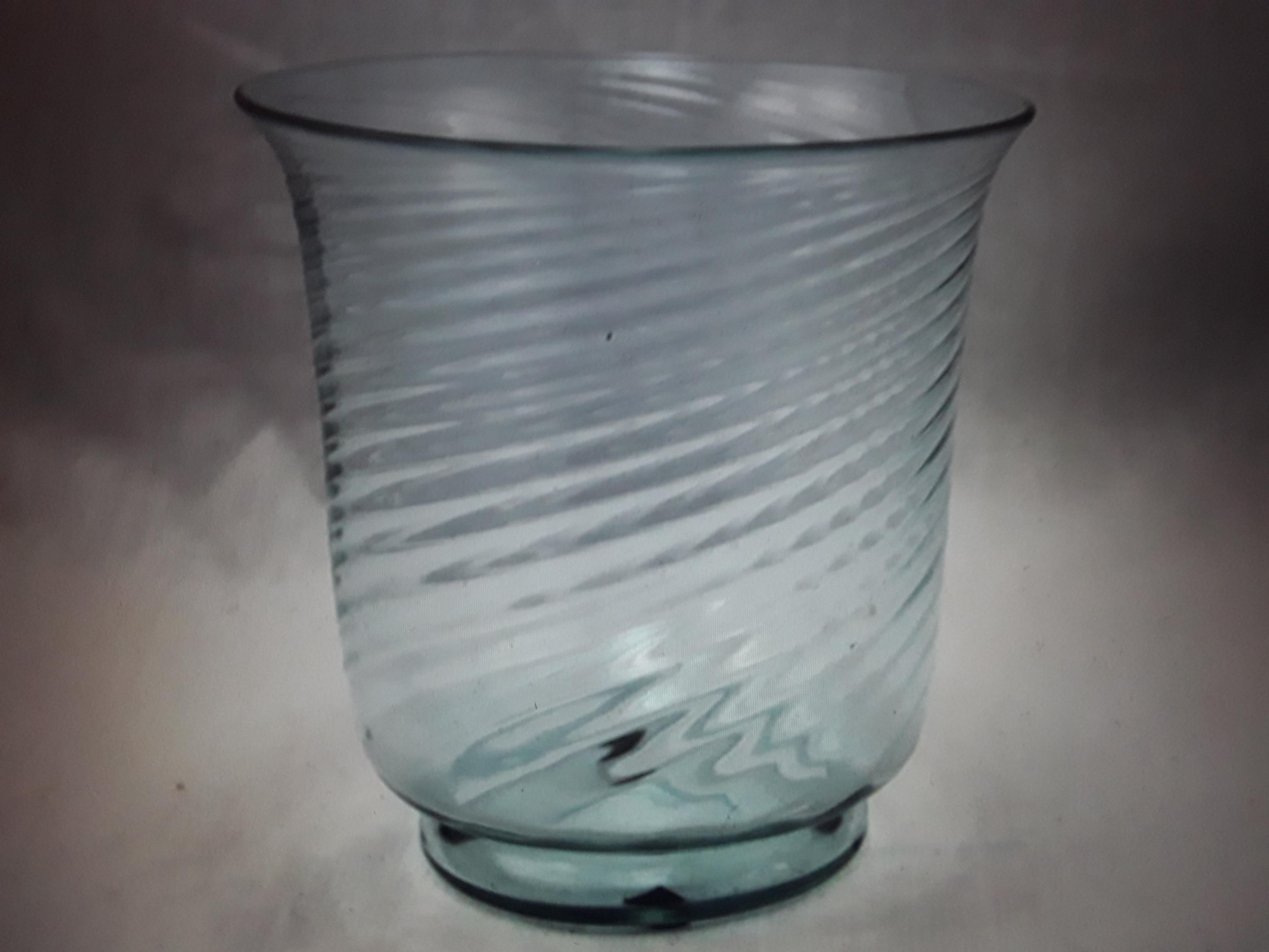 American 1930's Steuben Art Glass Blue Swirl Vase For Sale