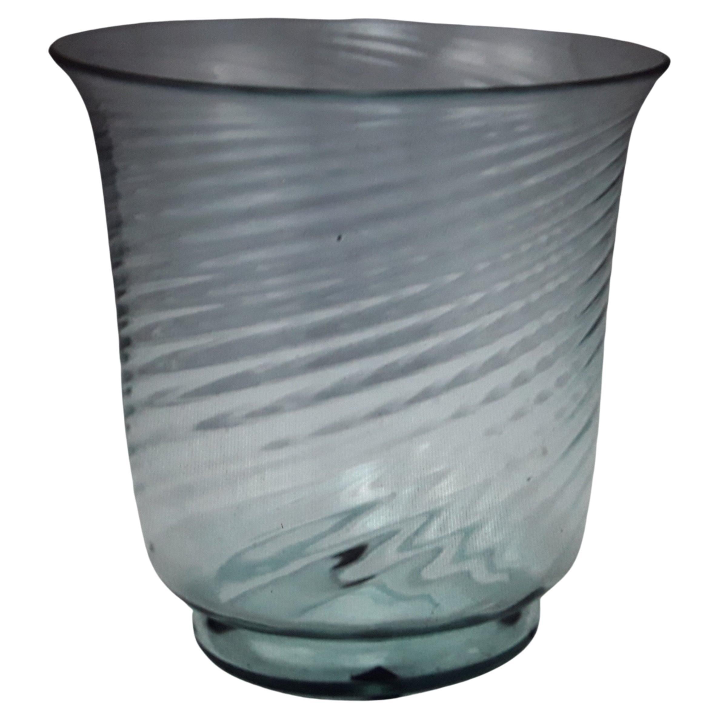 1930's Steuben Art Glass Blue Swirl Vase For Sale