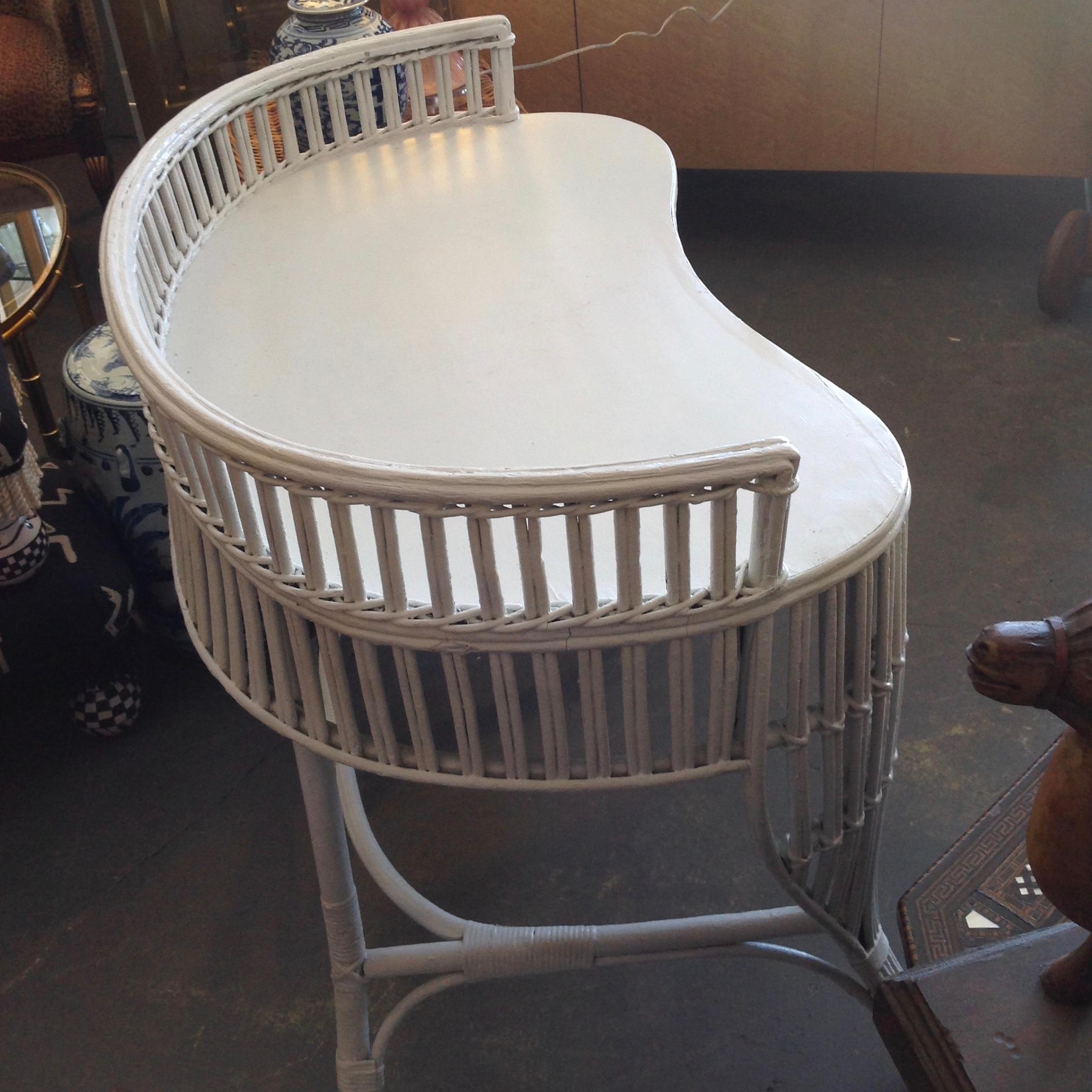 20th Century 1930s Stick Rattan Desk or Vanity