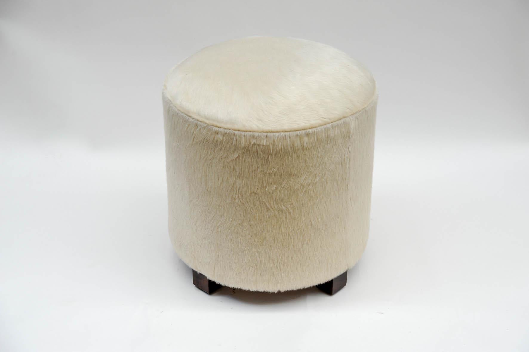 Mid-20th Century 1930s Stool Upholstered with White Foal